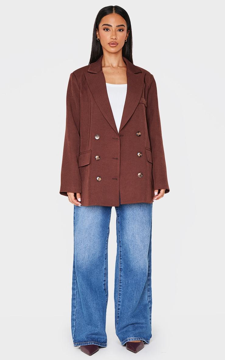 Petite Brown Premium Double Breasted Button Detail Blazer Product Image