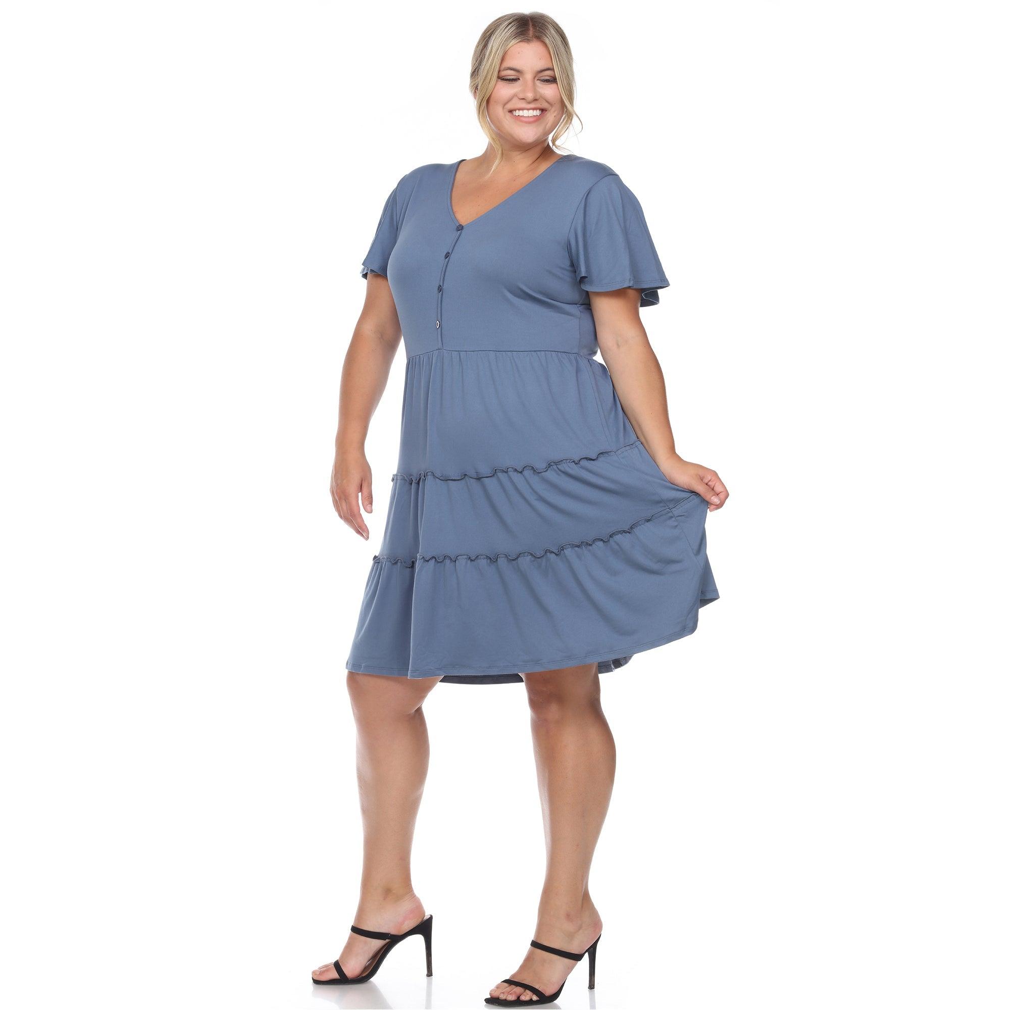 Short Sleeve V-neck Tiered Midi Dress - Plus Product Image