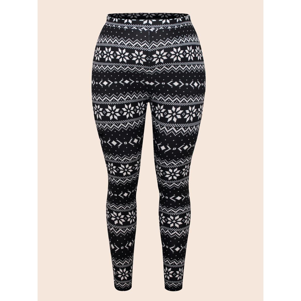 Plus Size Snowflakes Printed High-Waist Stretchy Leggings Women BlackFlower Casual High stretch Skinny Mid Rise Everyday Leggings BloomChic 18-20/2X Product Image