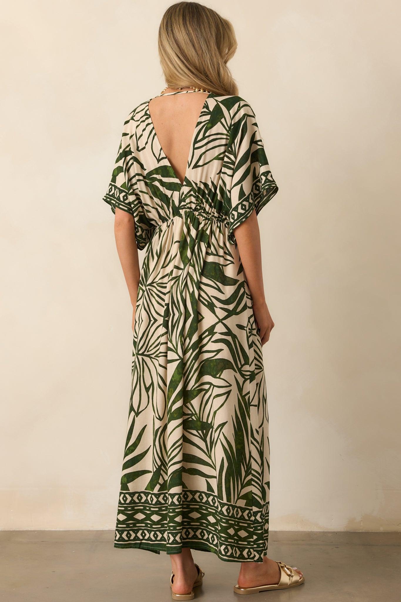 Sunshine On My Mind Green Palm Leaf Print Maxi Dress Product Image