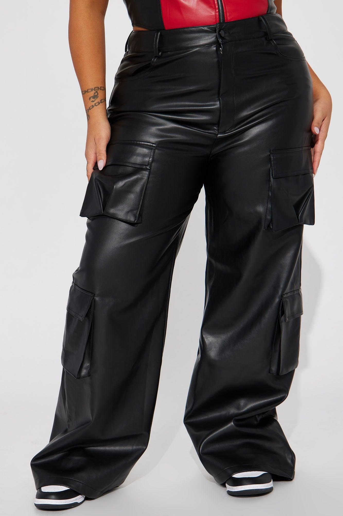 Drop A Pin Faux Leather Cargo Pant - Black Product Image
