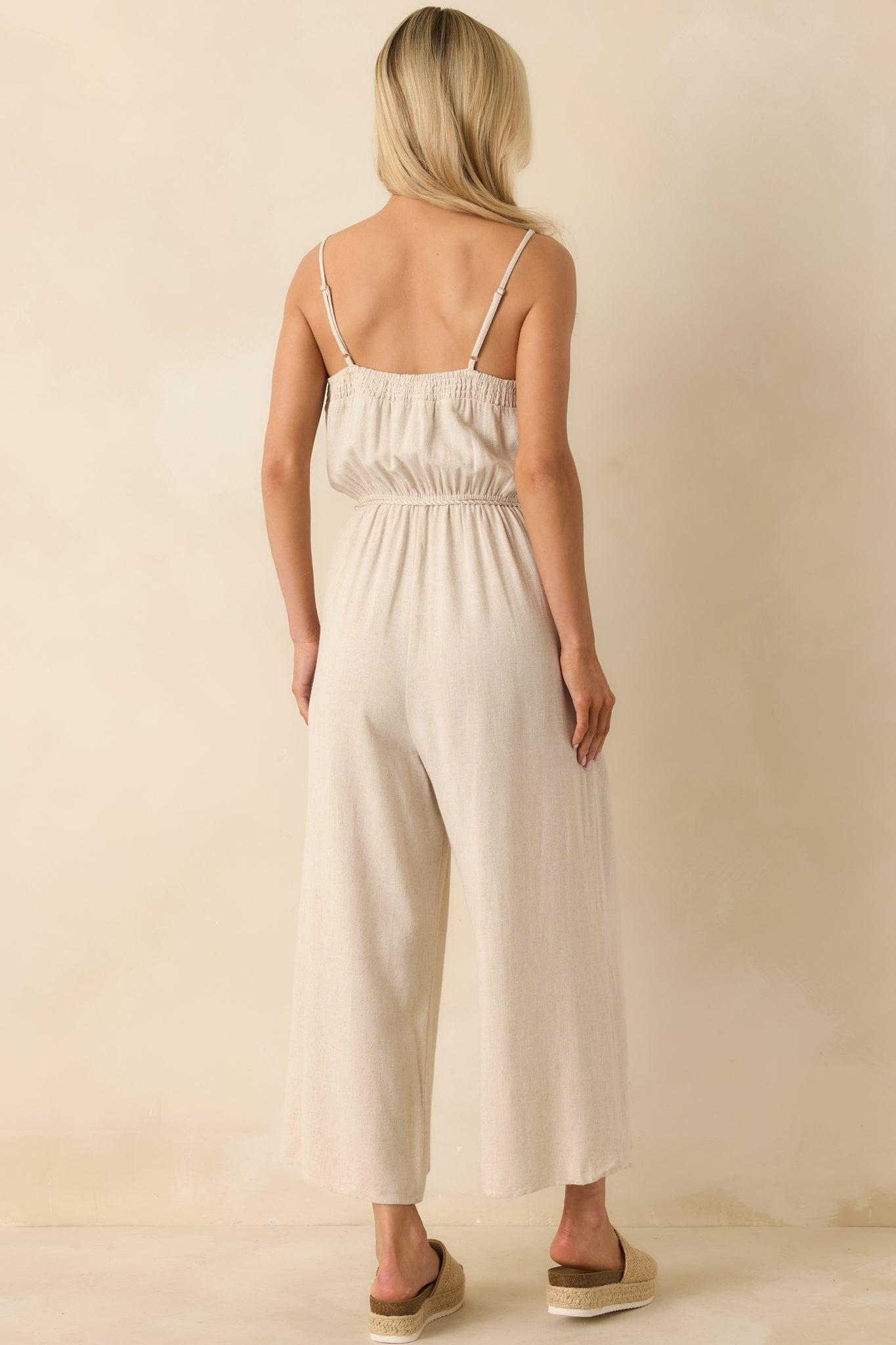 As Simple As That Natural Linen Blend Sleeveless Jumpsuit Product Image