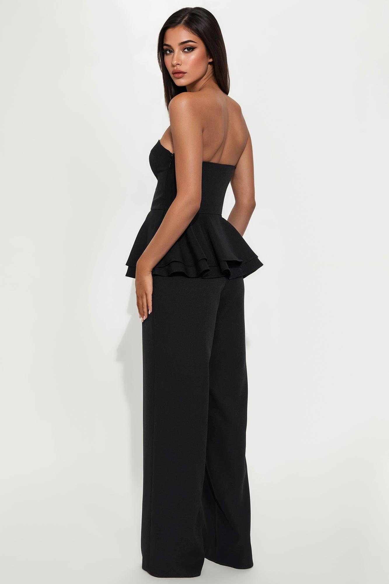 Angelica Peplum Wide Leg Jumpsuit - Black Female Product Image