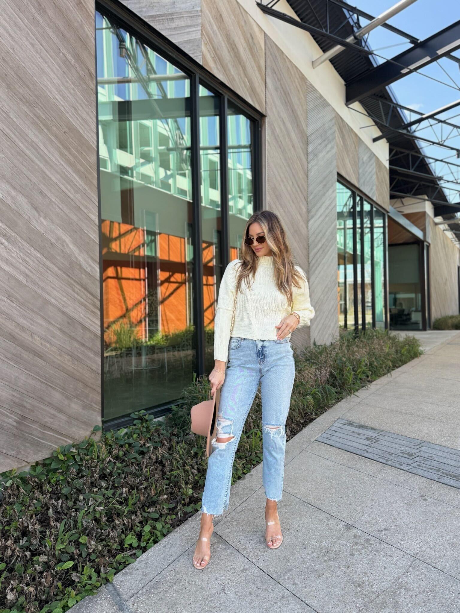 Seam Detail Mock Neck Sweater - Cream - FINAL SALE Product Image