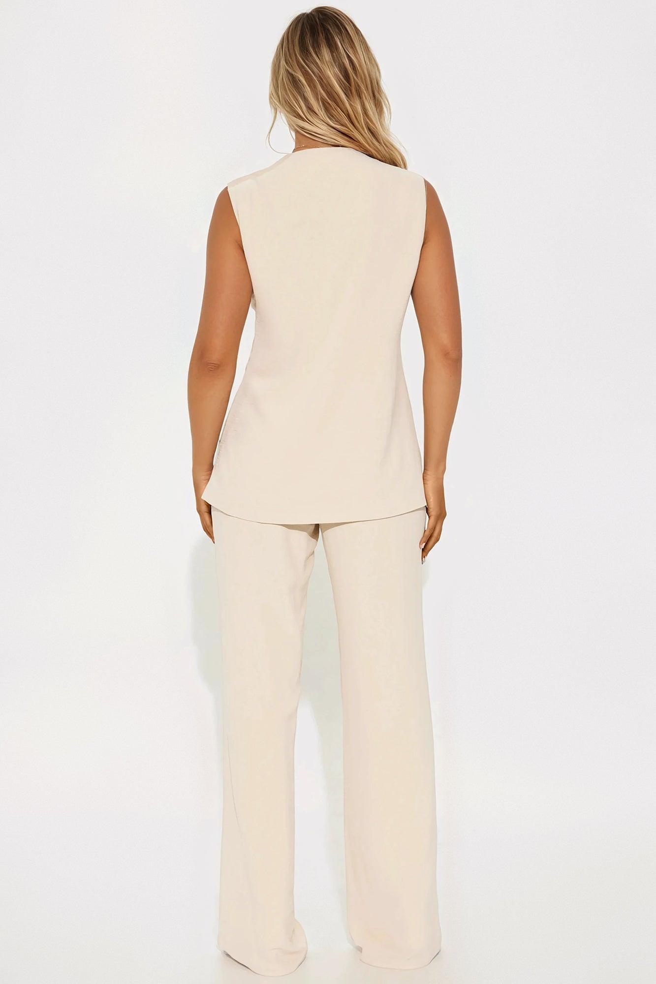 By Your Side Flowy Pant Set - Cream Female Product Image