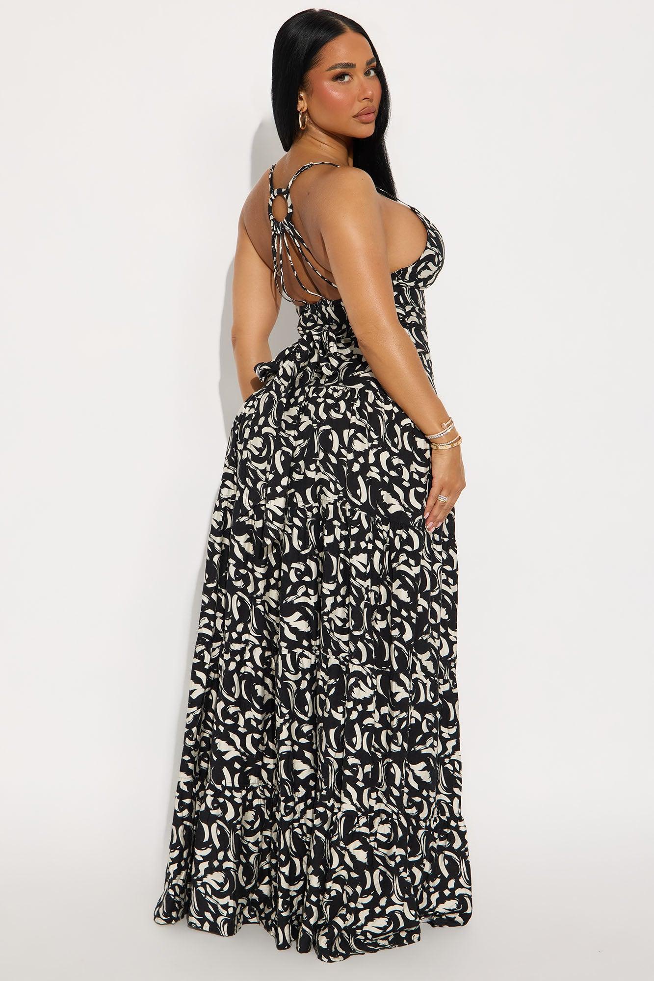 Charlie Printed Linen Maxi Dress - Black/combo Female Product Image