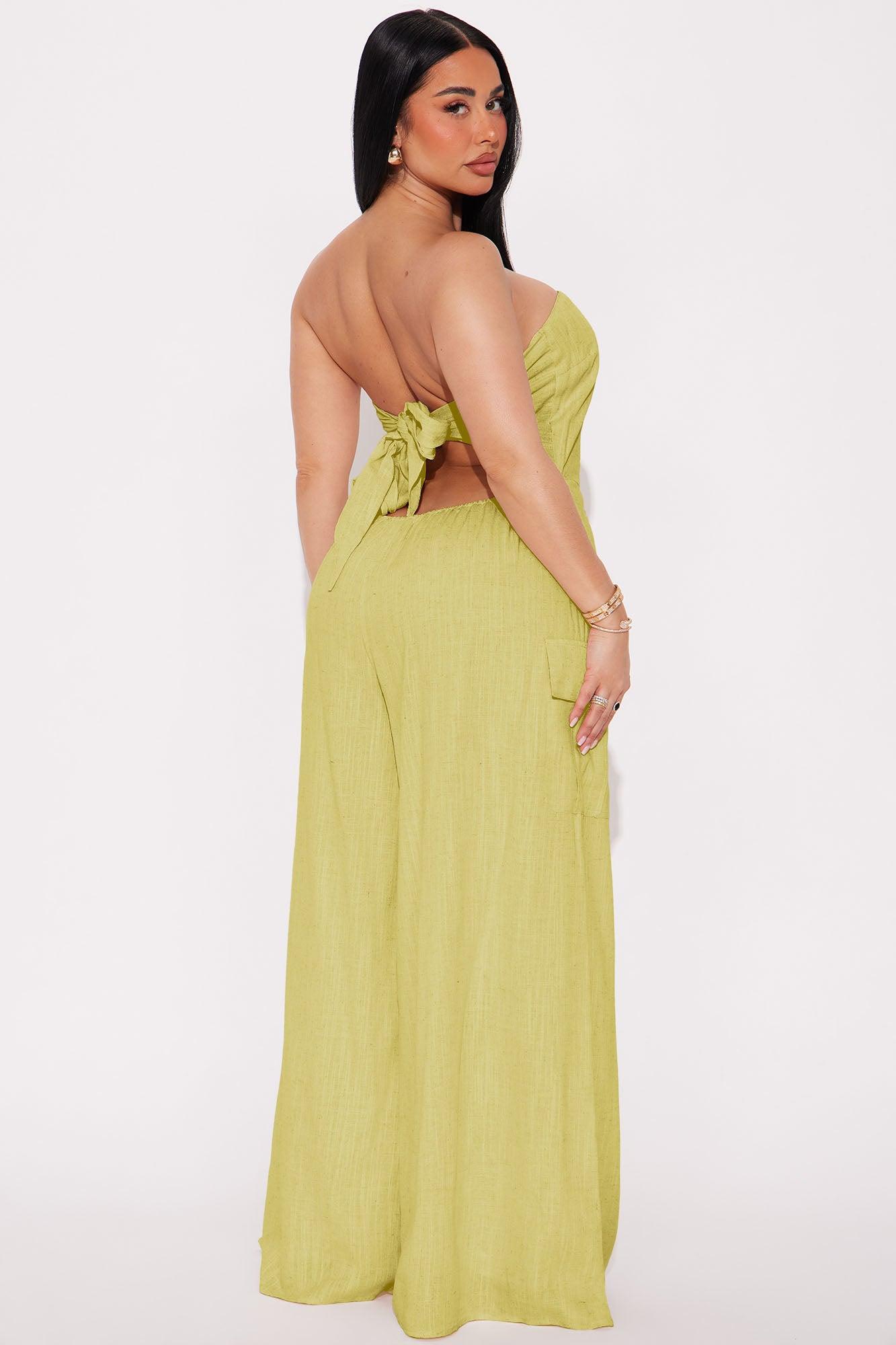 Sasha Linen Jumpsuit - Chartreuse Product Image