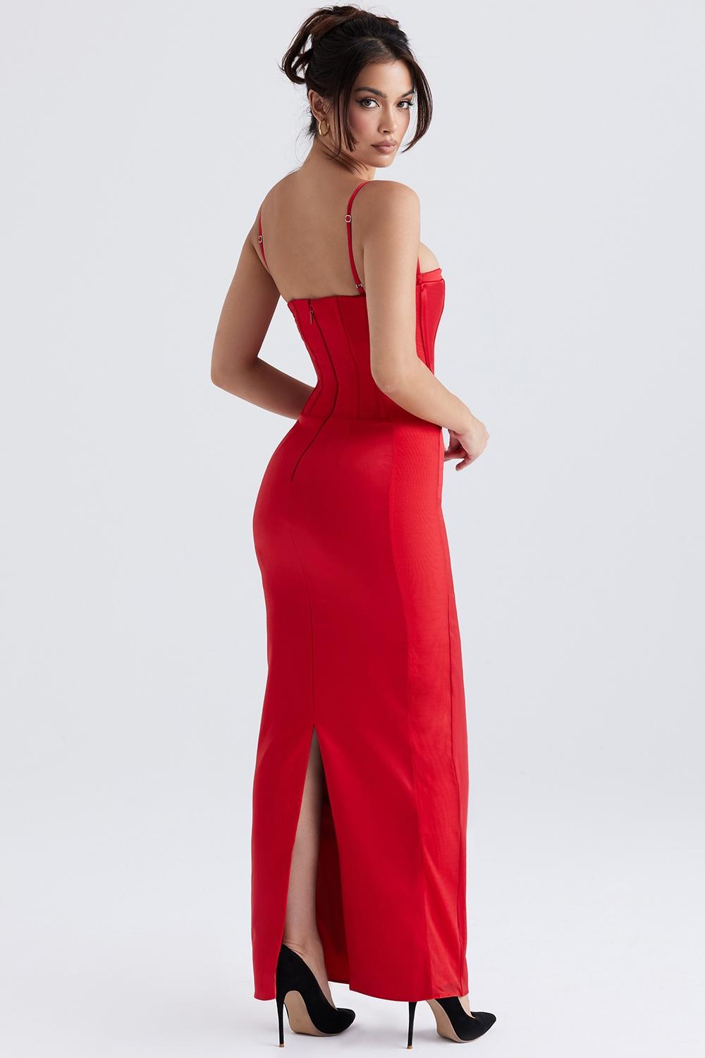 Shani  red satin corset maxi dress Product Image