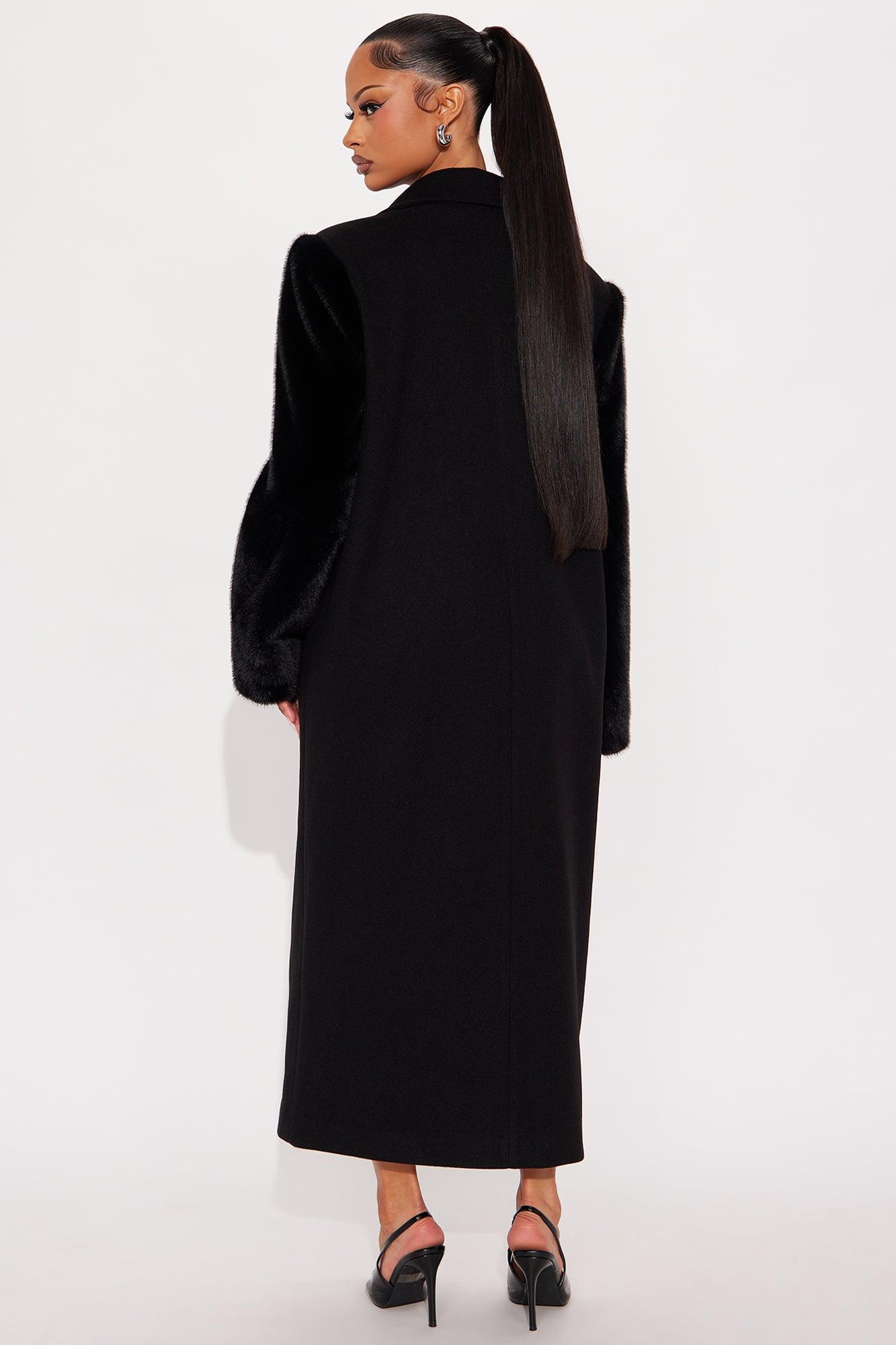 High Society Fur Sleeve Coat - Black Female Product Image