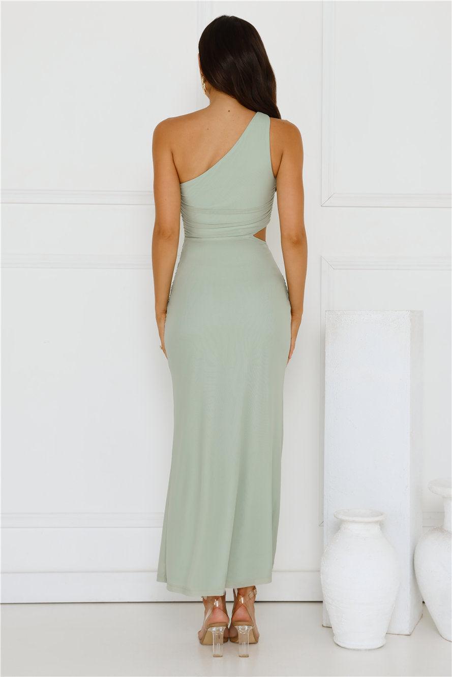 Style Capital One Shoulder Mesh Maxi Dress Sage Product Image