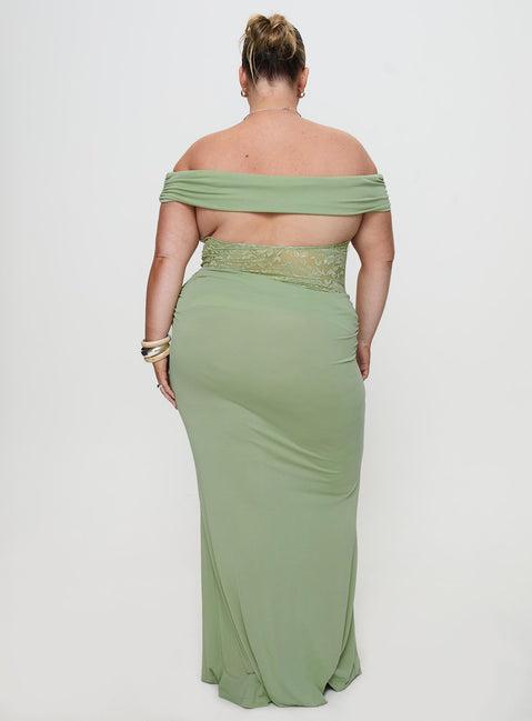 Gwendolen Off The Shoulder Maxi Dress Green Curve Product Image
