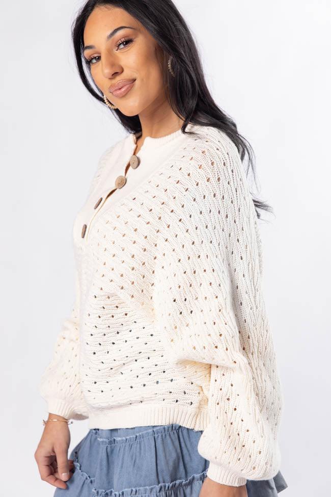 Waited For This Cream Open Knit Henley Sweater SALE Product Image