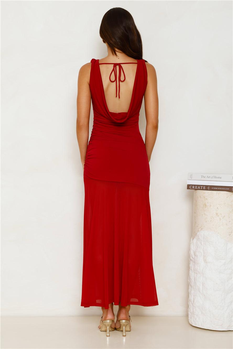 Honey Drizzle Mesh Maxi Dress Red Product Image
