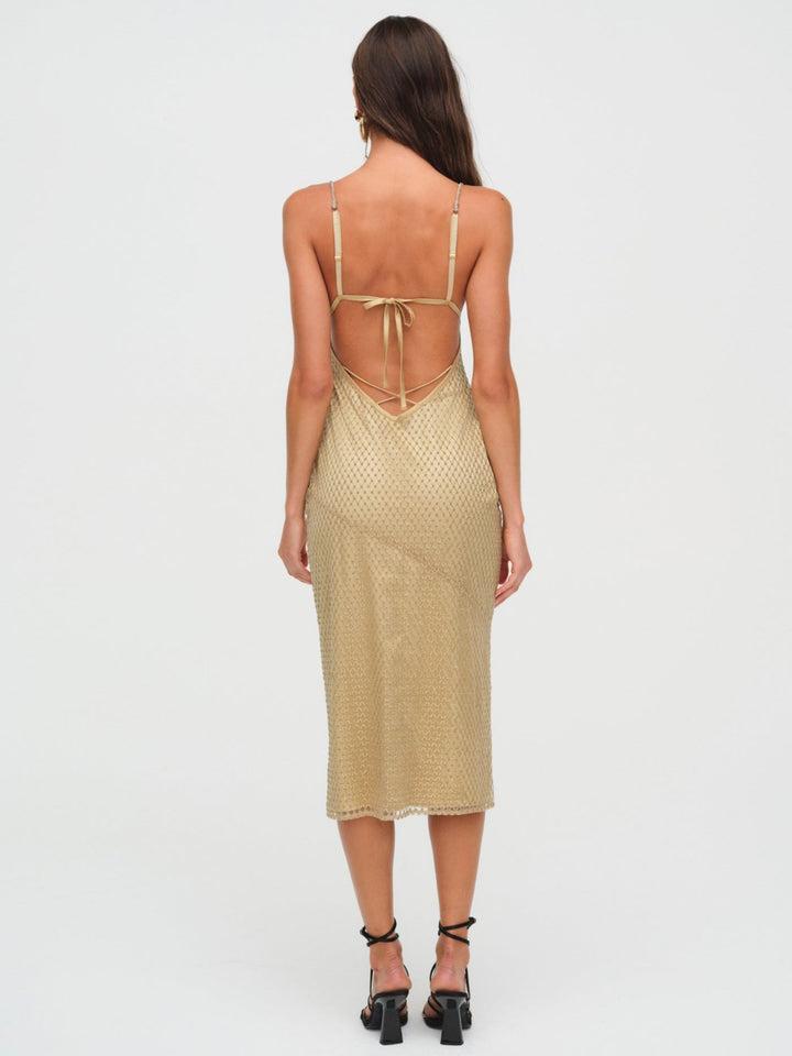 Glitter Grid Midi Dress — Gold Product Image