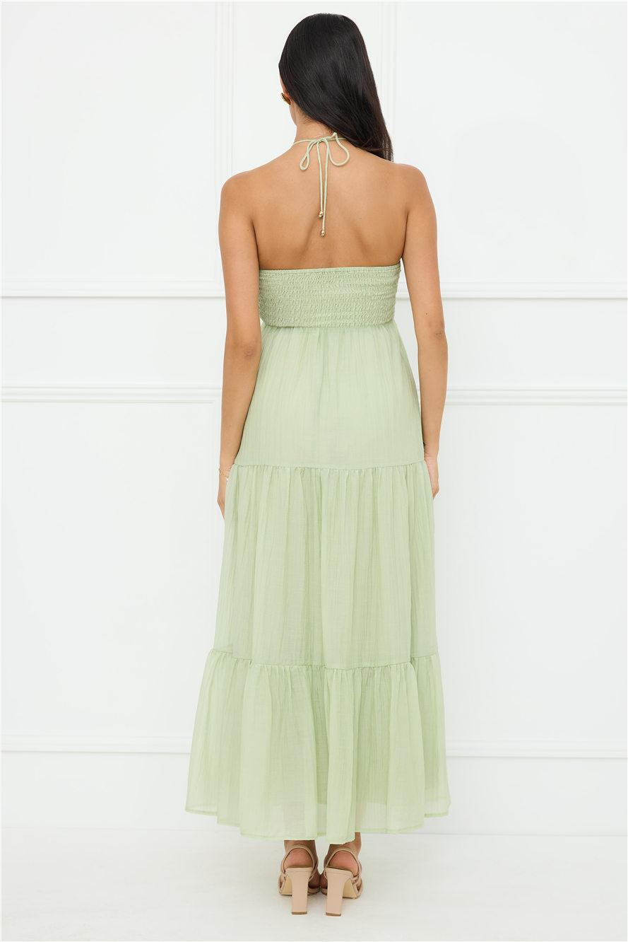 Sunshine Escape Halter Maxi Dress Sage Product Image
