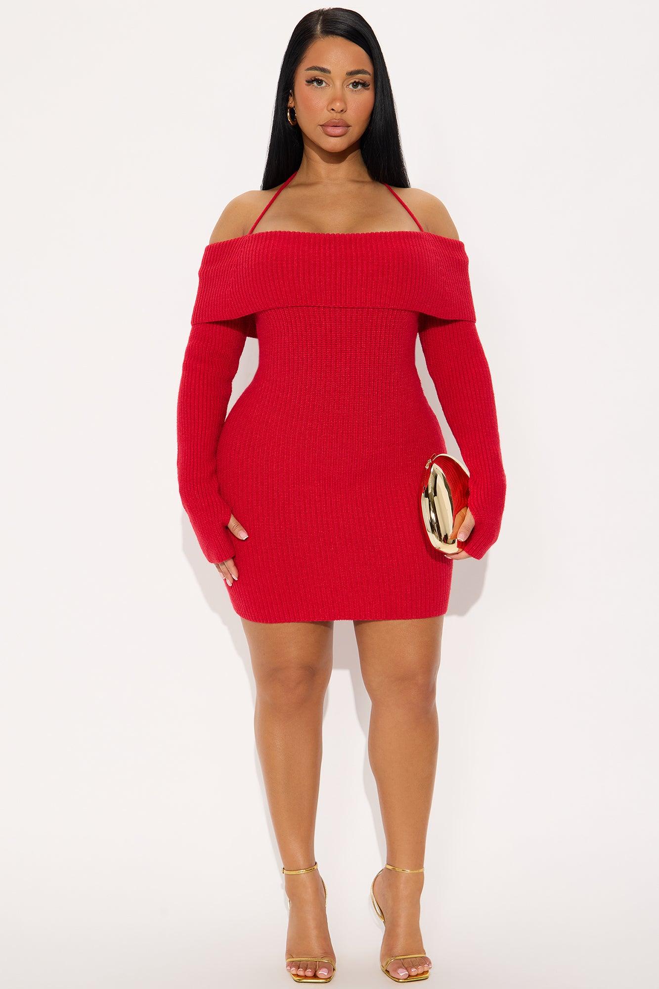 Hannah Open Back Sweater Mini Dress - Red Female Product Image