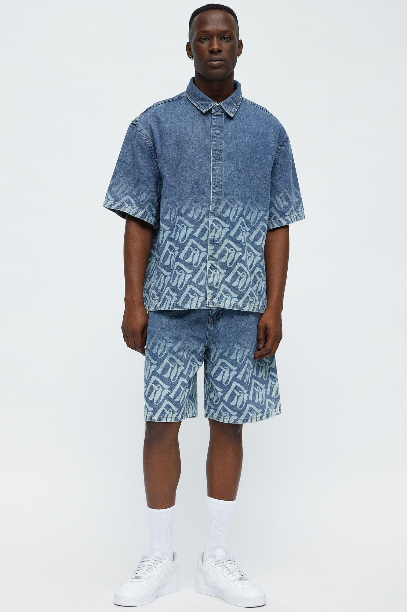 Relaxed Chateau Monogram Denim Shorts - Light Blue Wash Male Product Image