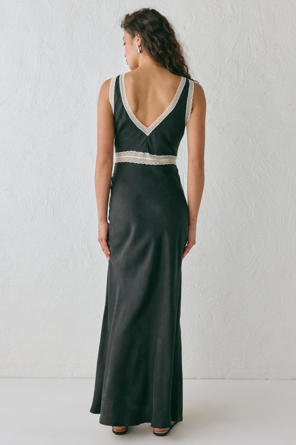 Meet Me On The Dance Floor Bias Cut Maxi Dress Black Product Image