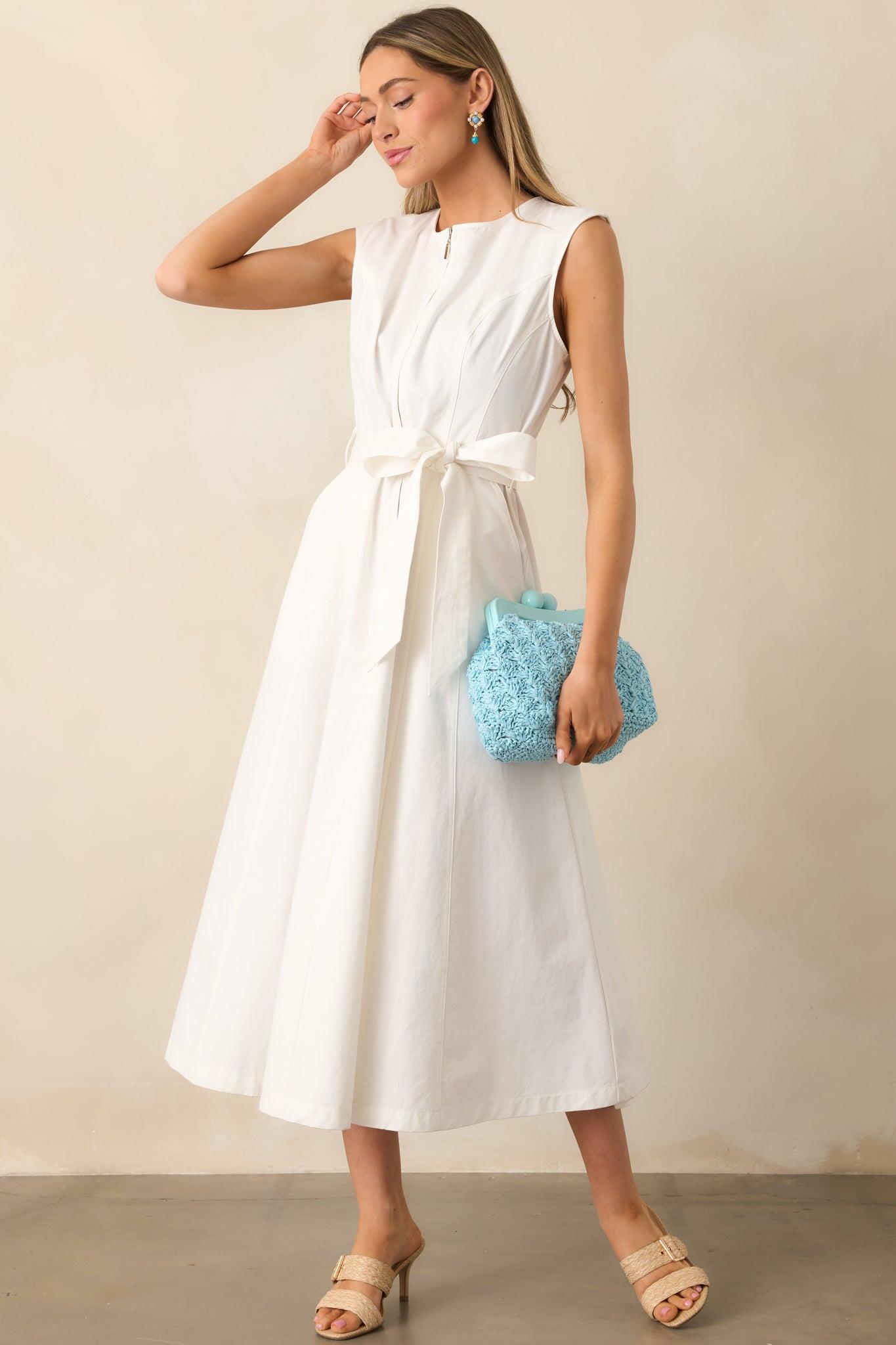 Lily Petal White Denim Zip Up Maxi Dress Product Image