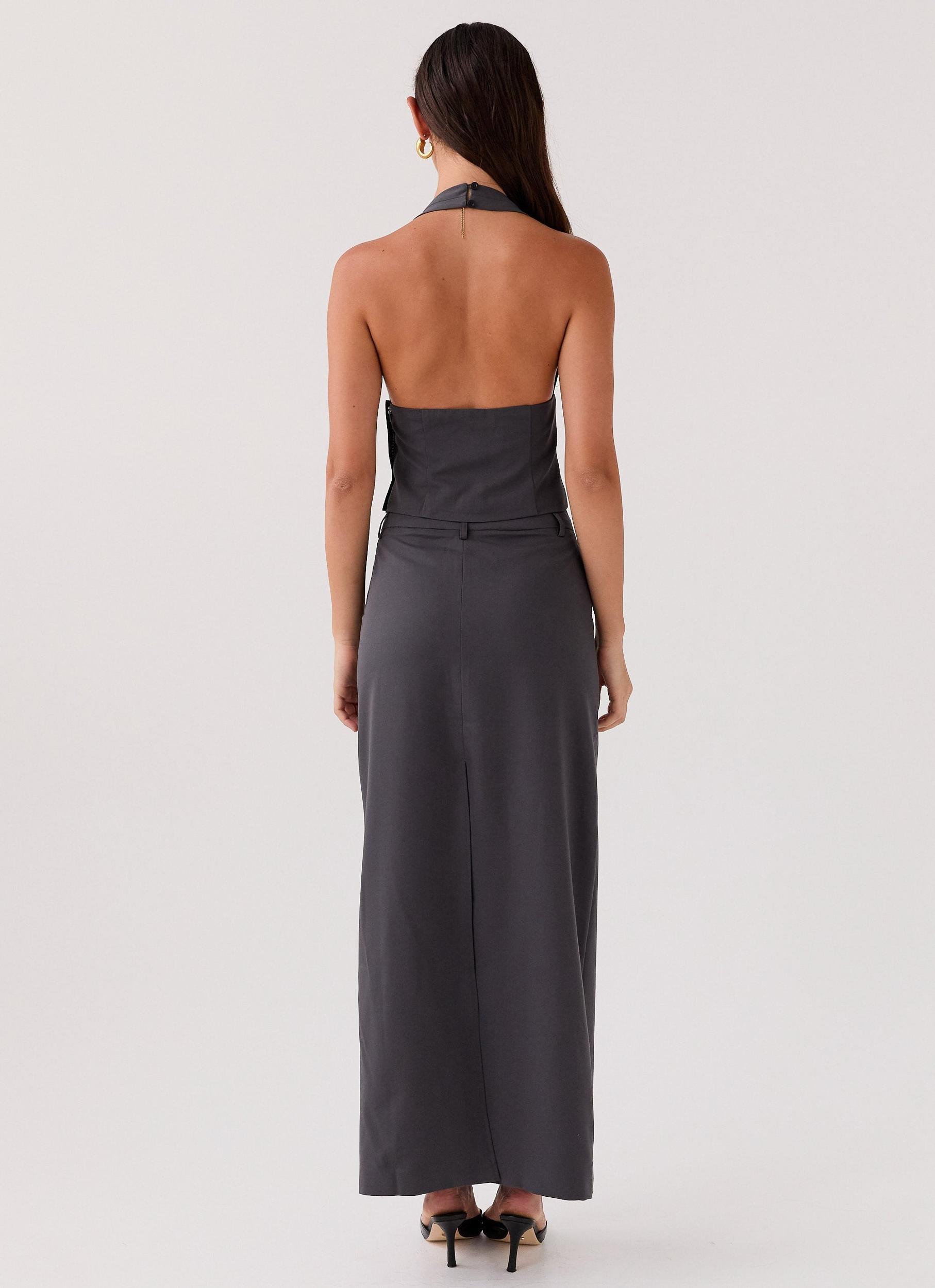 On Call Tailored Maxi Skirt - Charcoal Product Image