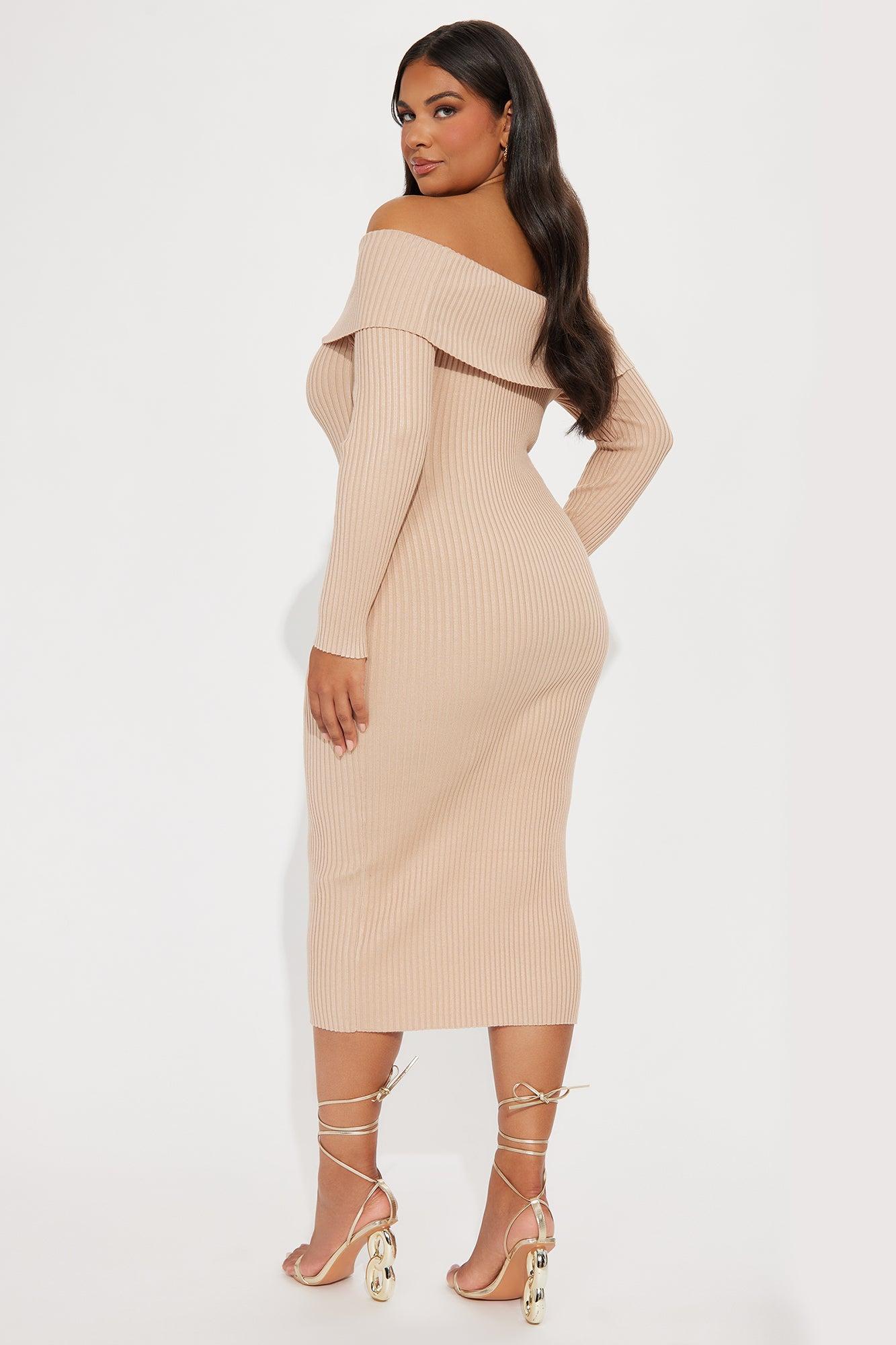 Going Steady Ribbed Midi Dress - Taupe Product Image