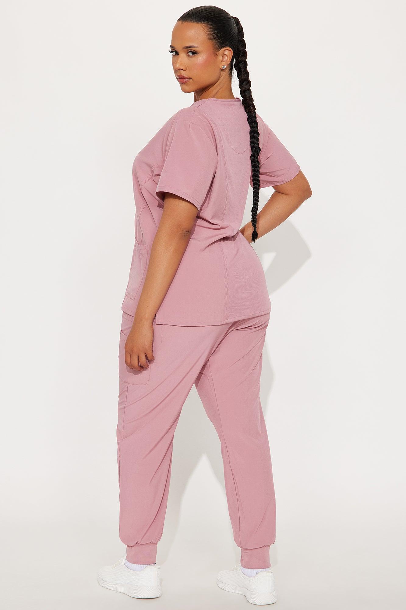Checked In 4 Way Stretch Scrub Uniform Jogger Set - Mauve Female Product Image