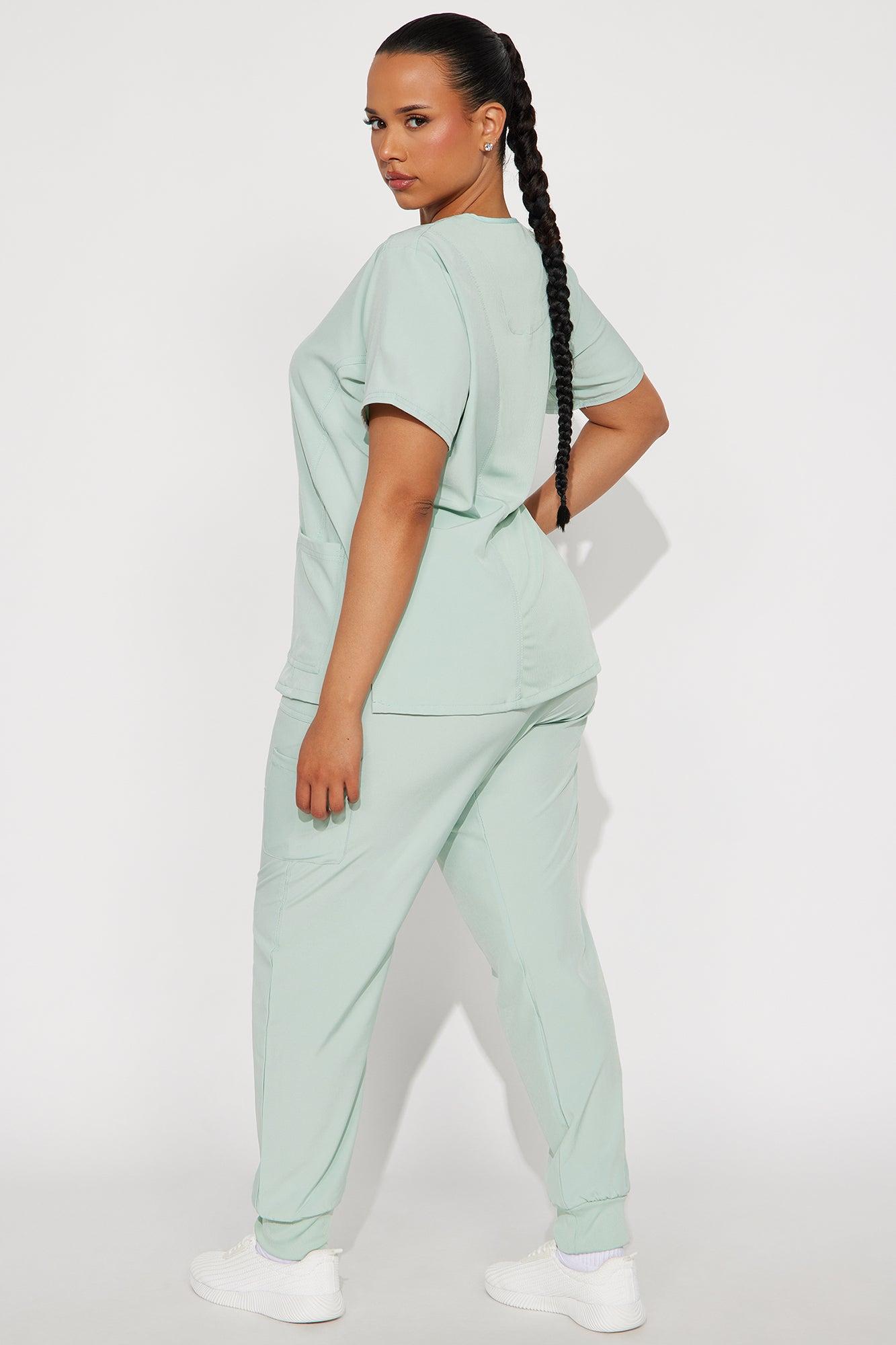 Checked In 4 Way Stretch Scrub Uniform Jogger Set - Sage Female Product Image