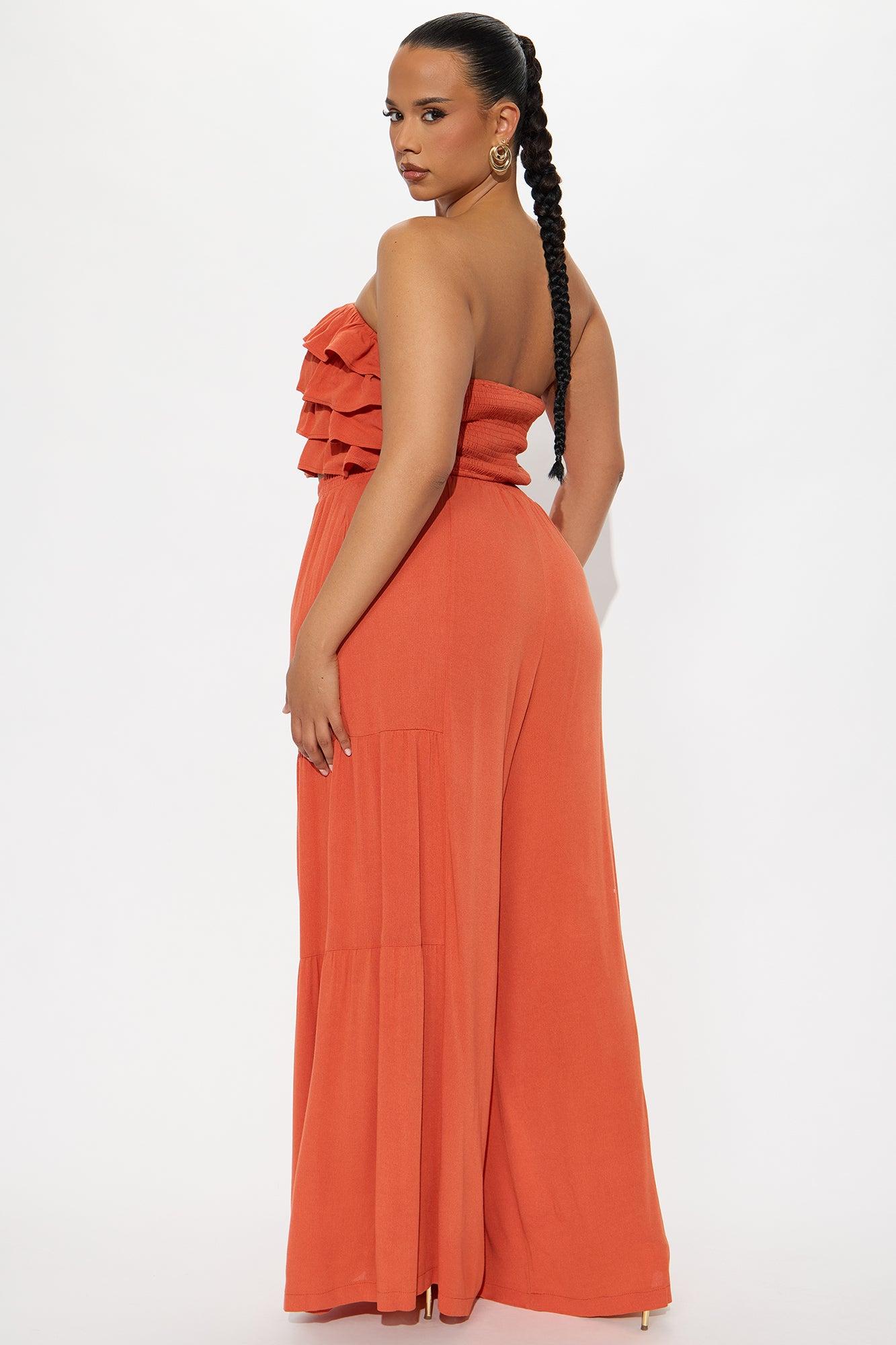 Aurora Ruffle Wide Leg Pant Set - Rust Product Image