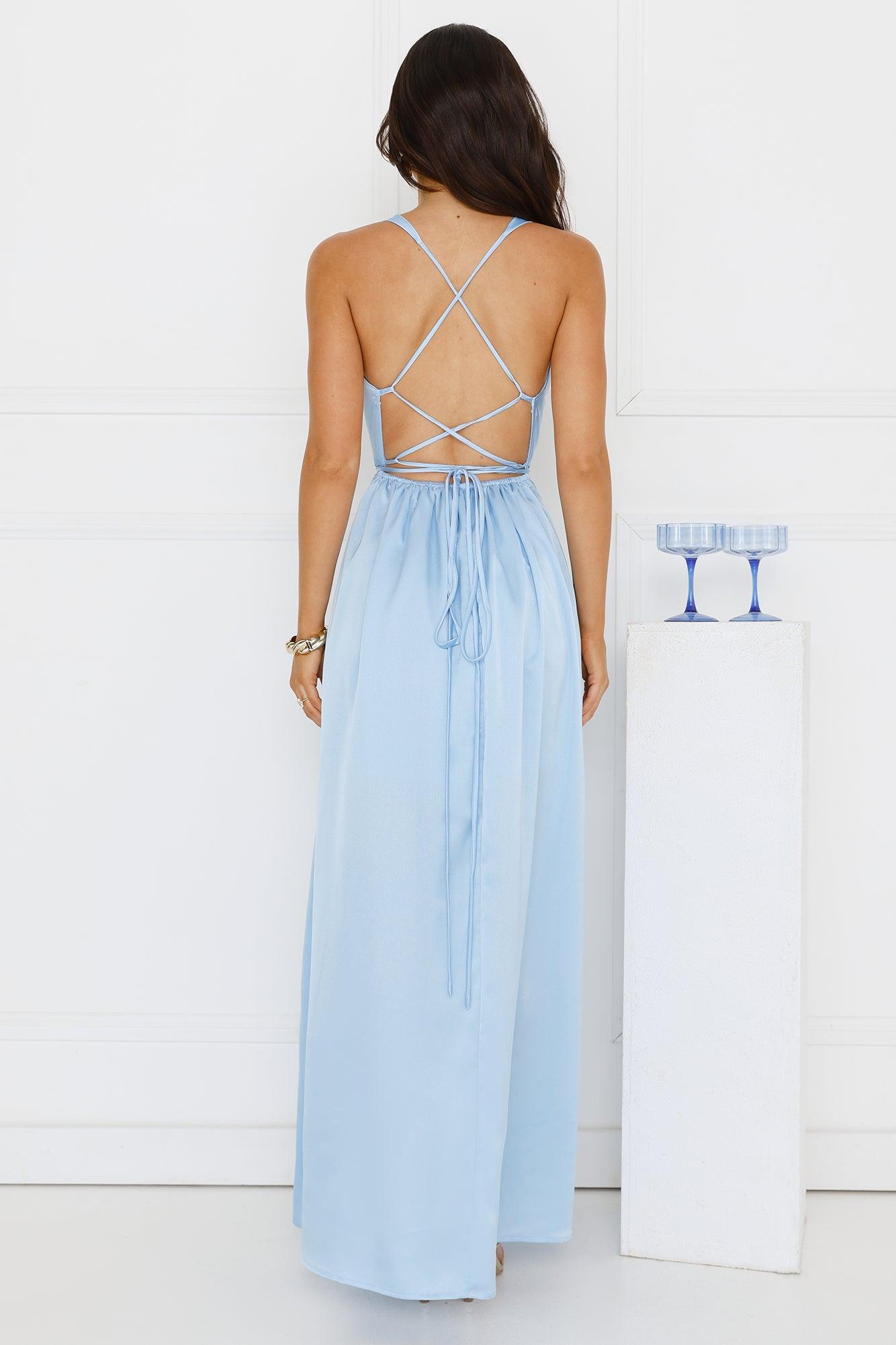 Lush Whispers Satin Maxi Dress Blue Product Image