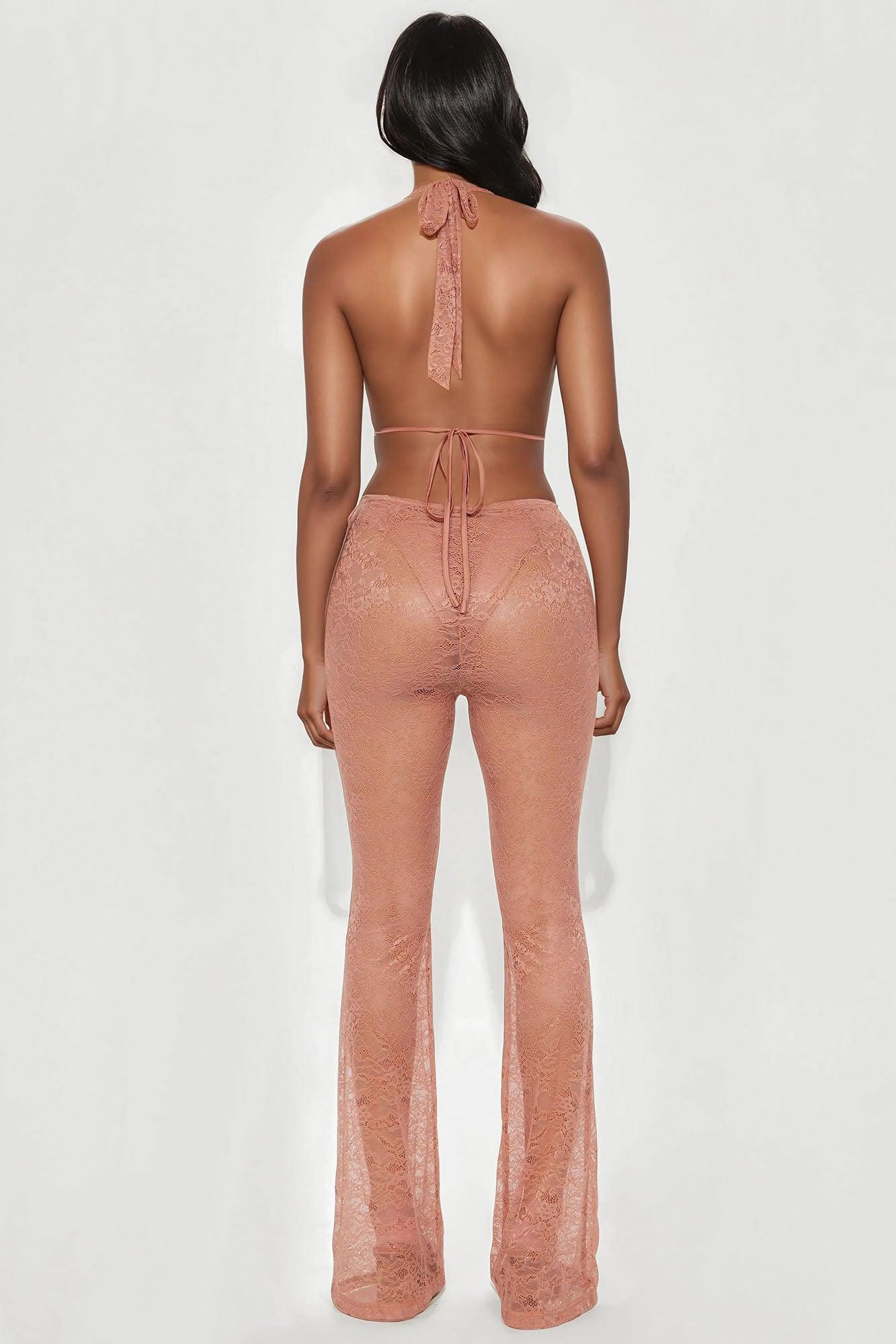 Lucky Night Lace Halter Jumpsuit - Nude Female Product Image