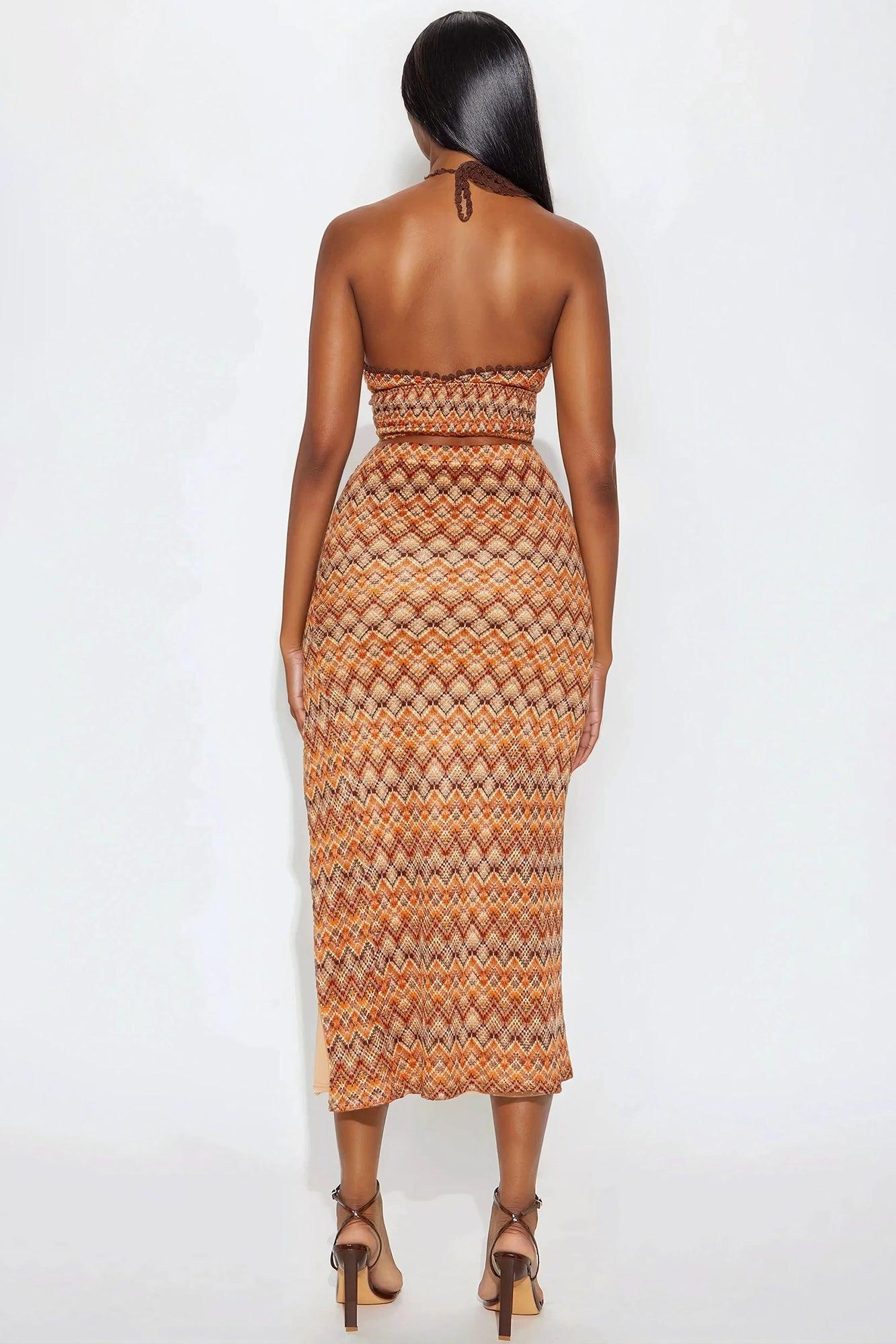 Bianca Crochet Maxi Skirt Set - Orange/combo Product Image
