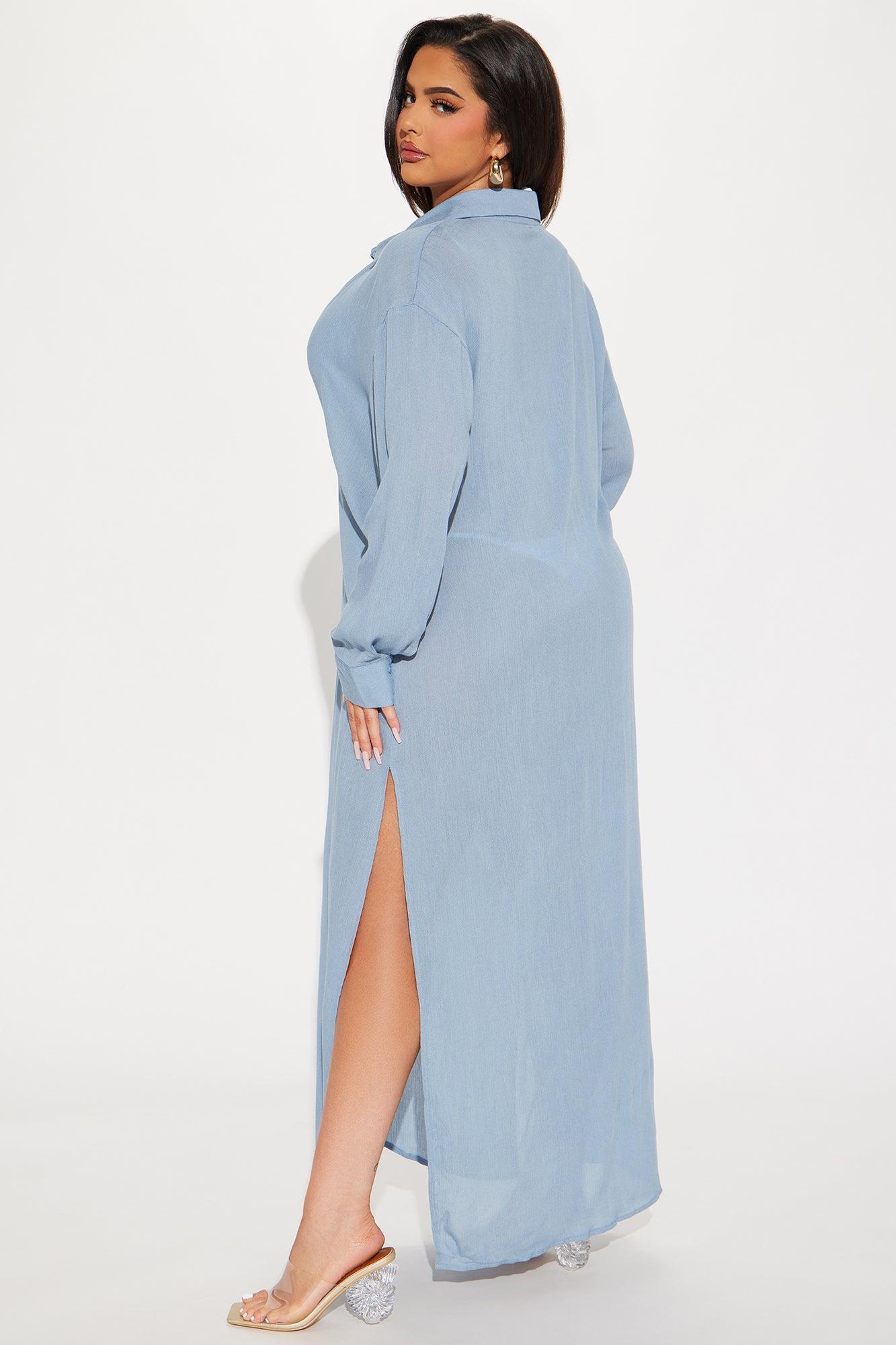Breezy Nights Linen Swim Cover Up Kimono - Blue Product Image