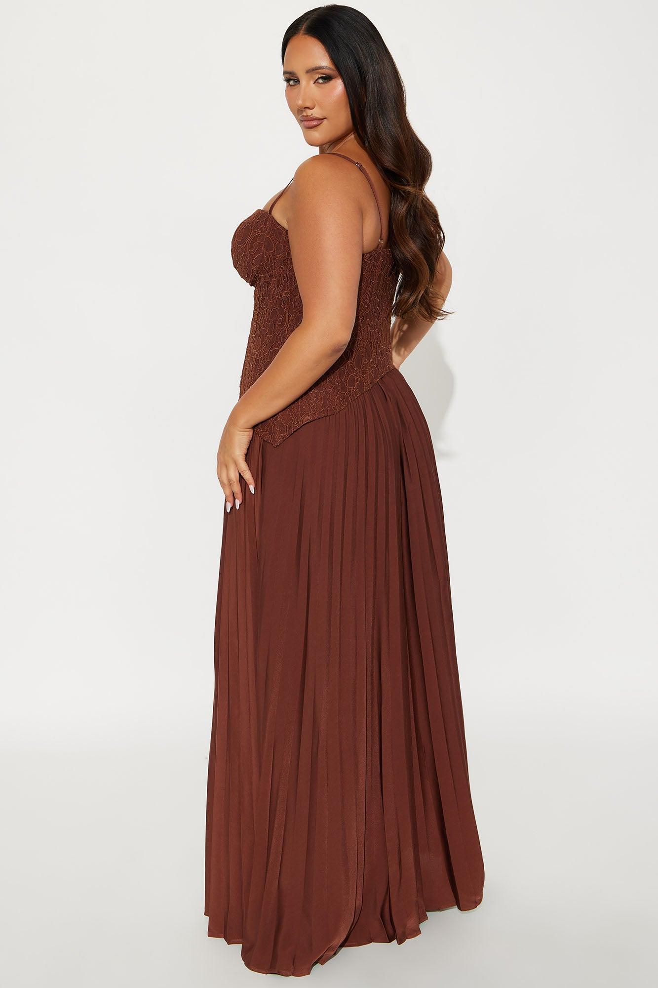 Daniella Lace Corset Pleated Maxi Dress - Chocolate Female Product Image