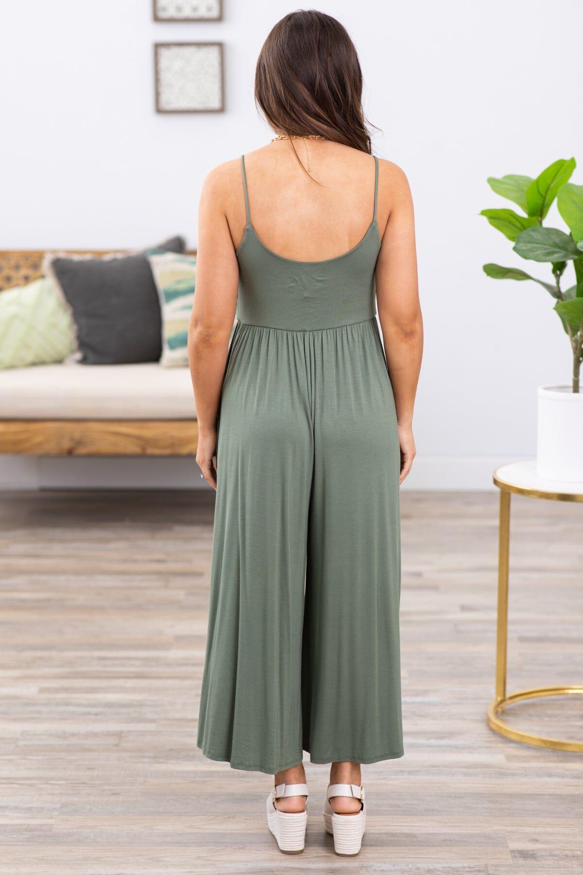 Olive Fit and Flare Wide Leg Jumpsuit Product Image