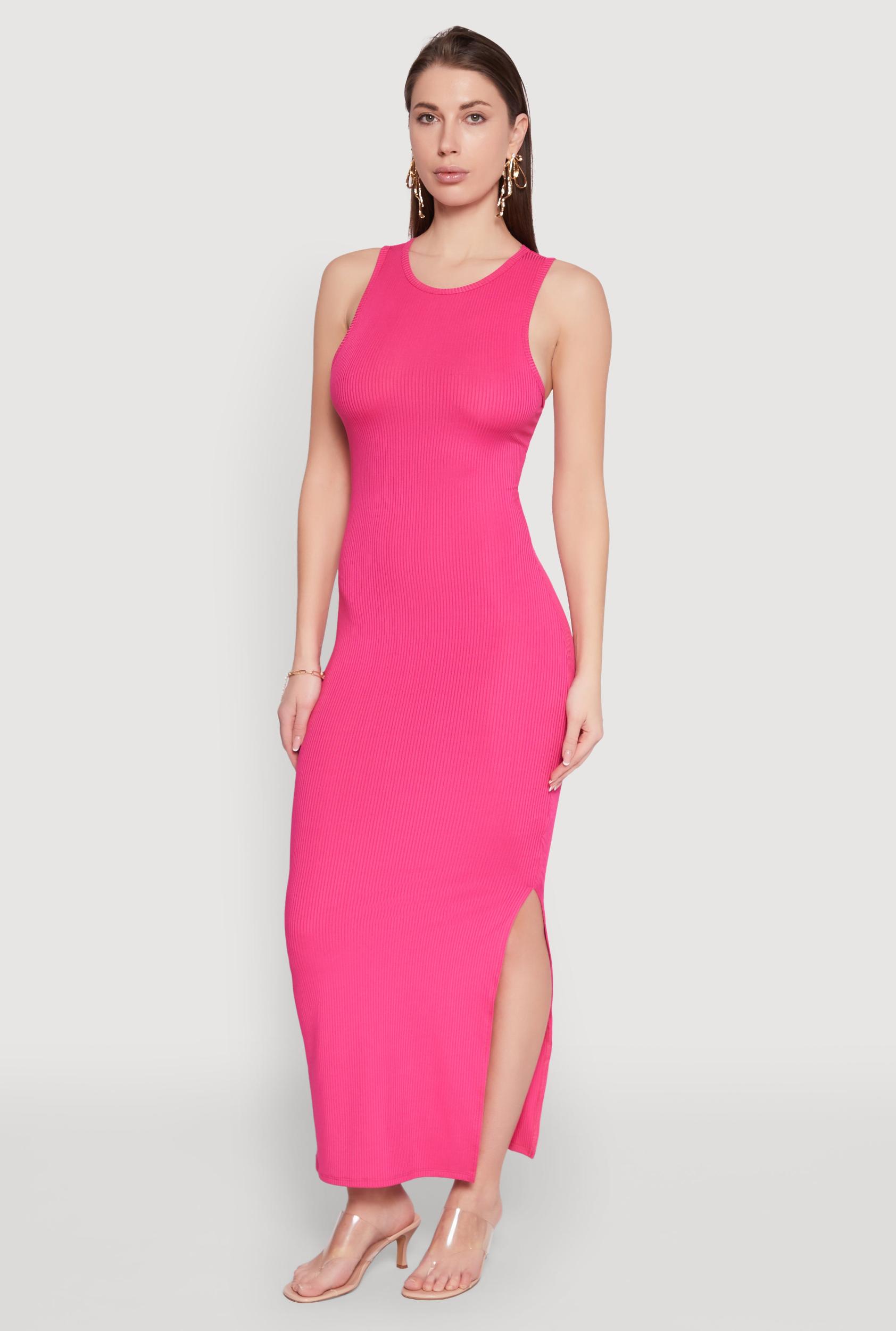 Womens Rib Knit Side Slit Maxi Dress Product Image