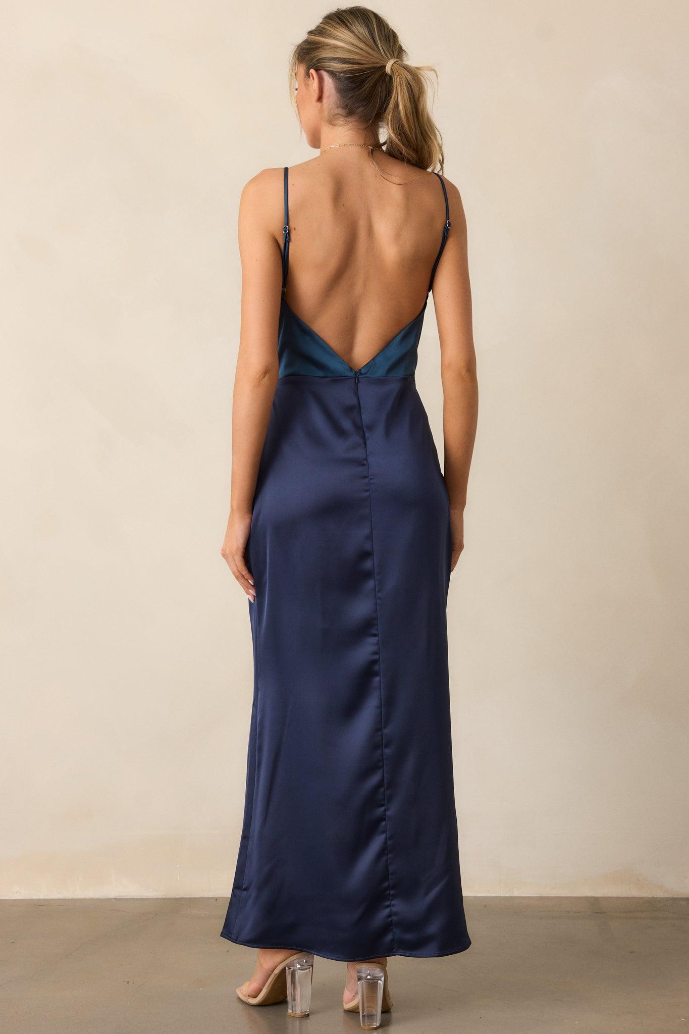 Celestial Skies Midnight Blue Satin Maxi Dress Product Image