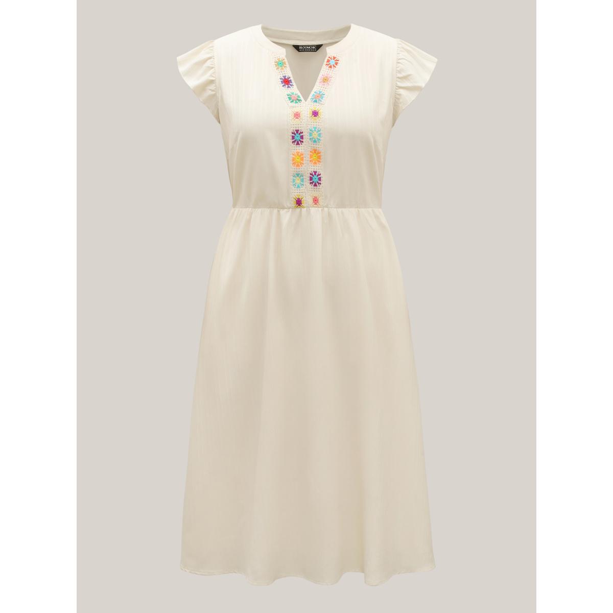 Plus Size Notched Collar Spliced Pockets Midi Dress Beige Women Ruffles Notched collar Cap Sleeve Curvy BloomChic 18-20/2X Product Image