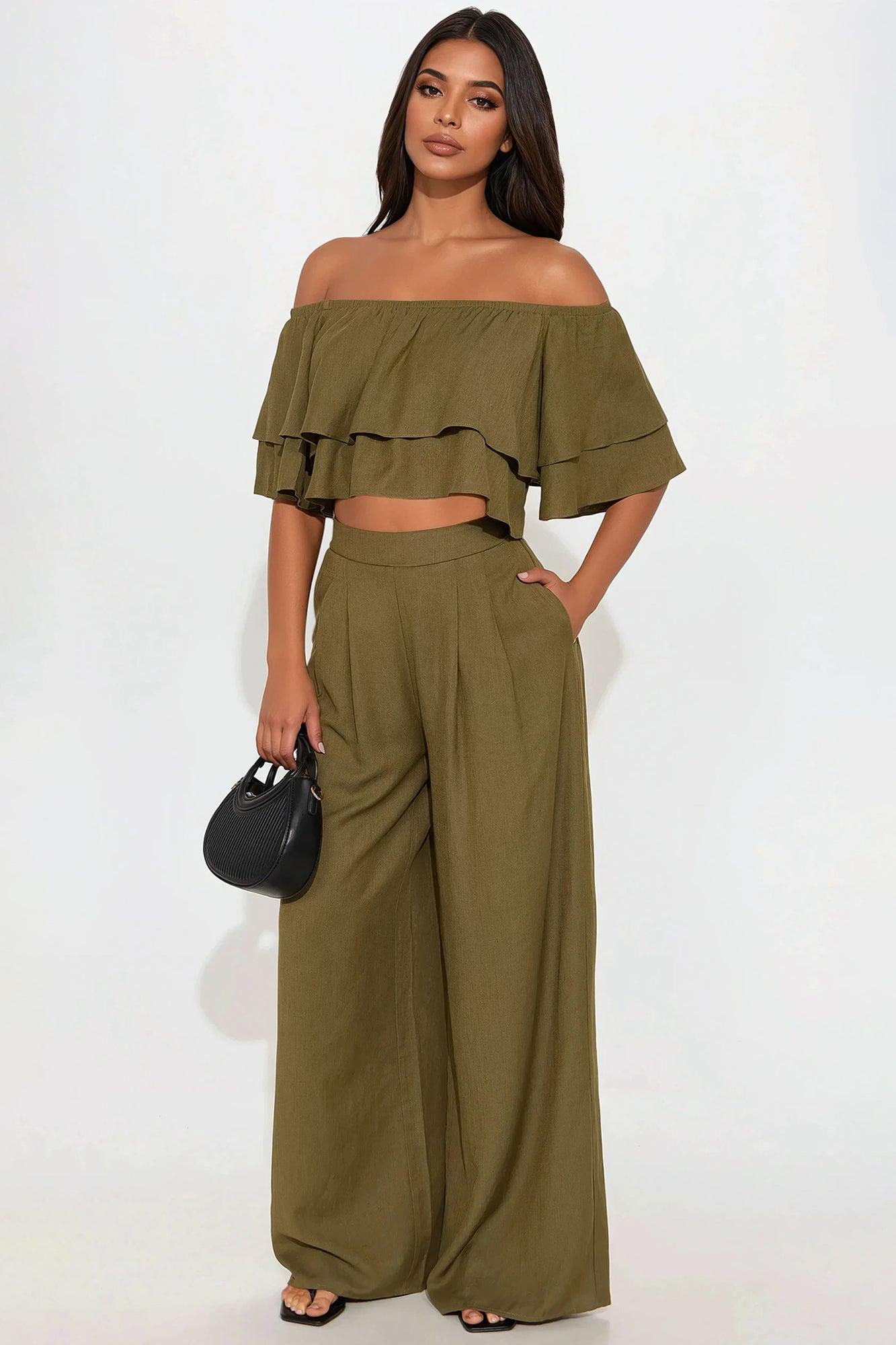 Lorraine Linen Pant Set - Olive Product Image