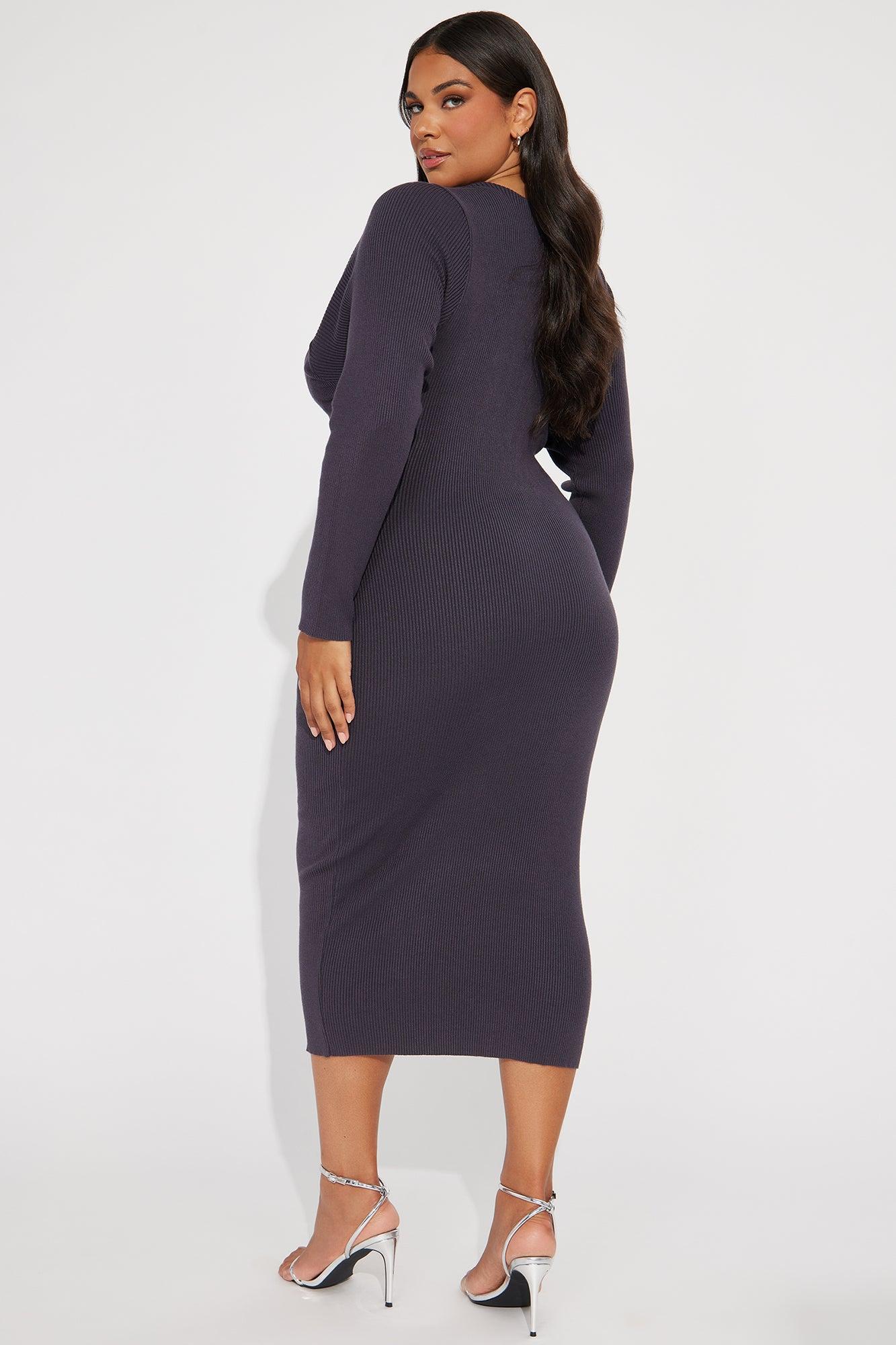 Mornings With You Sweater Midi Dress - Charcoal Female Product Image