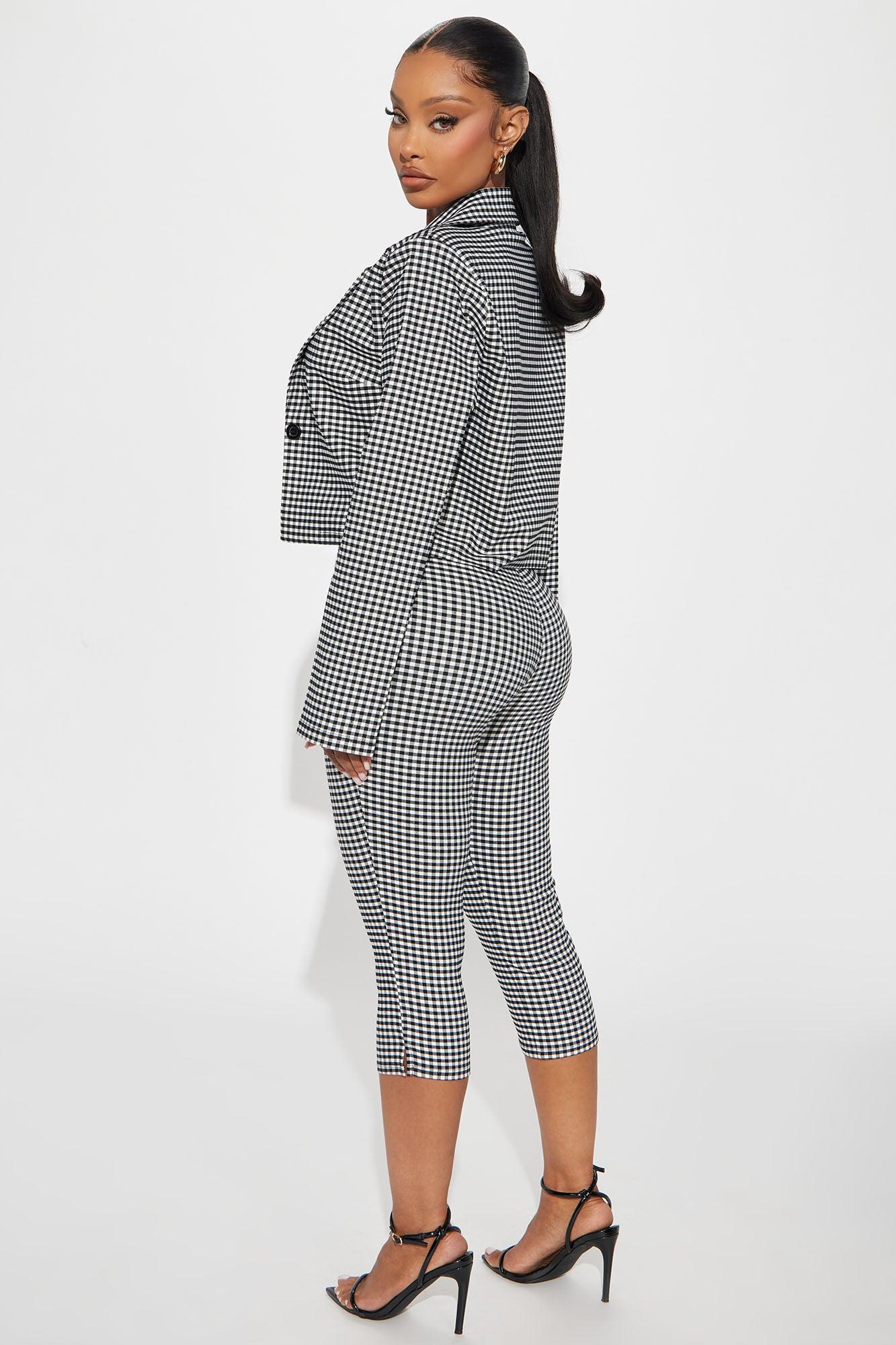 Mariana Gingham Blazer Capri Set - Black/White Product Image