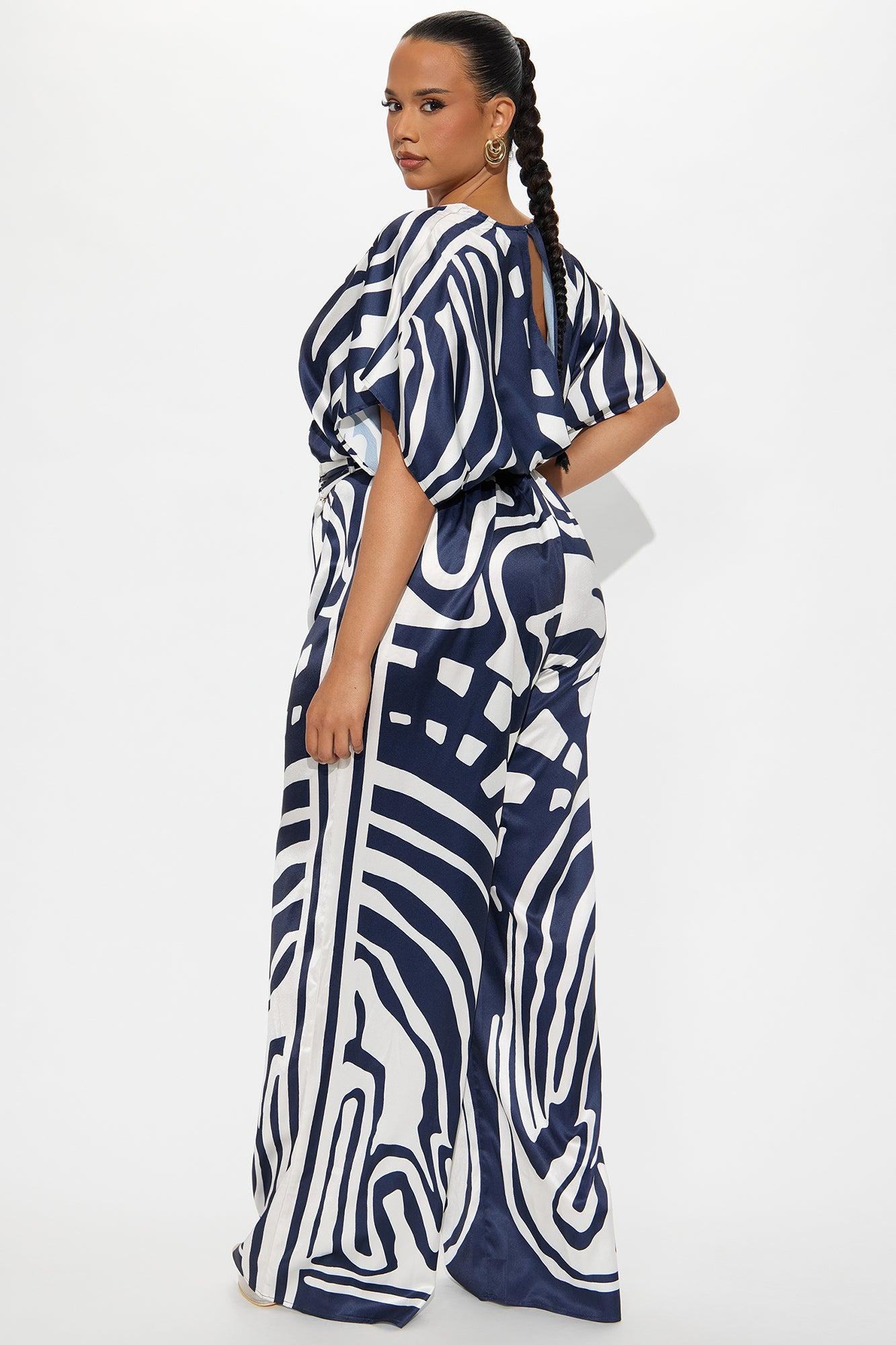 Solora Satin Jumpsuit - Navy/combo Female Product Image