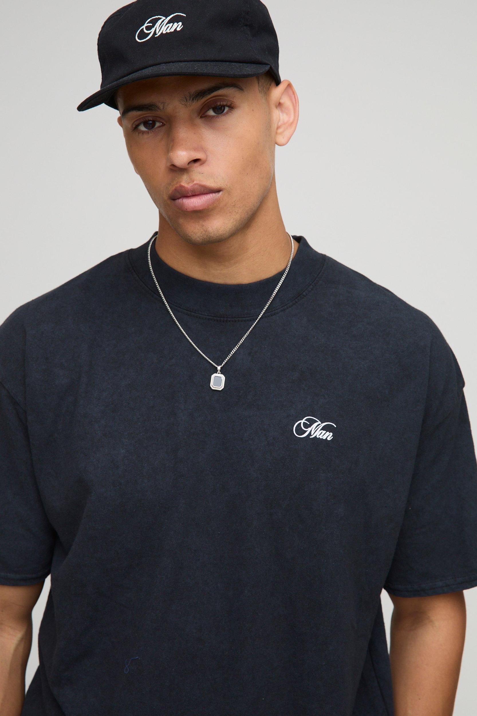 Oversized Man Script Washed T-Shirt And Short Set | boohooMAN USA Product Image