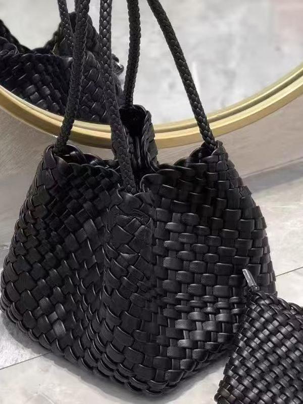 Solid Color Split-Joint Woven Bags Handbags Product Image