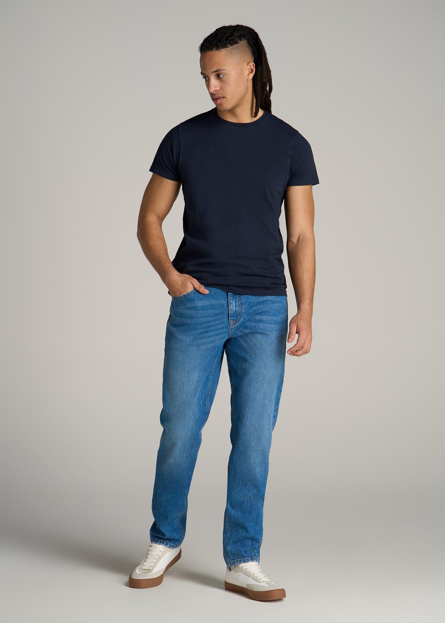 Modern Fit Garment Dyed Cotton T-Shirt for Tall Men in Evening Blue Male Product Image