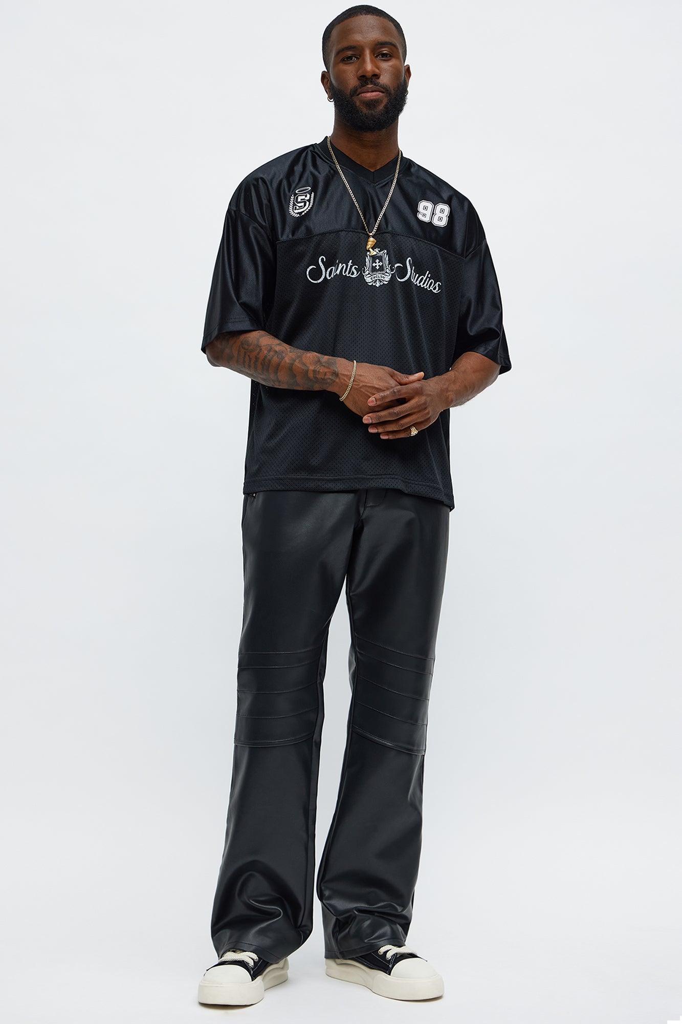 Slim Flare Zipper Pocket Faux Leather Pants - Black Male Product Image