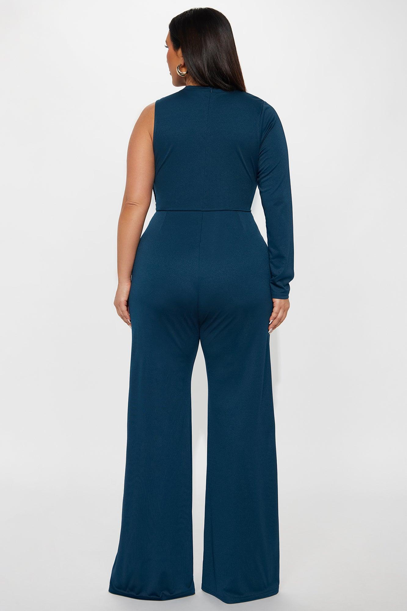 Coco One Shoulder Flare Jumpsuit - Teal Female Product Image