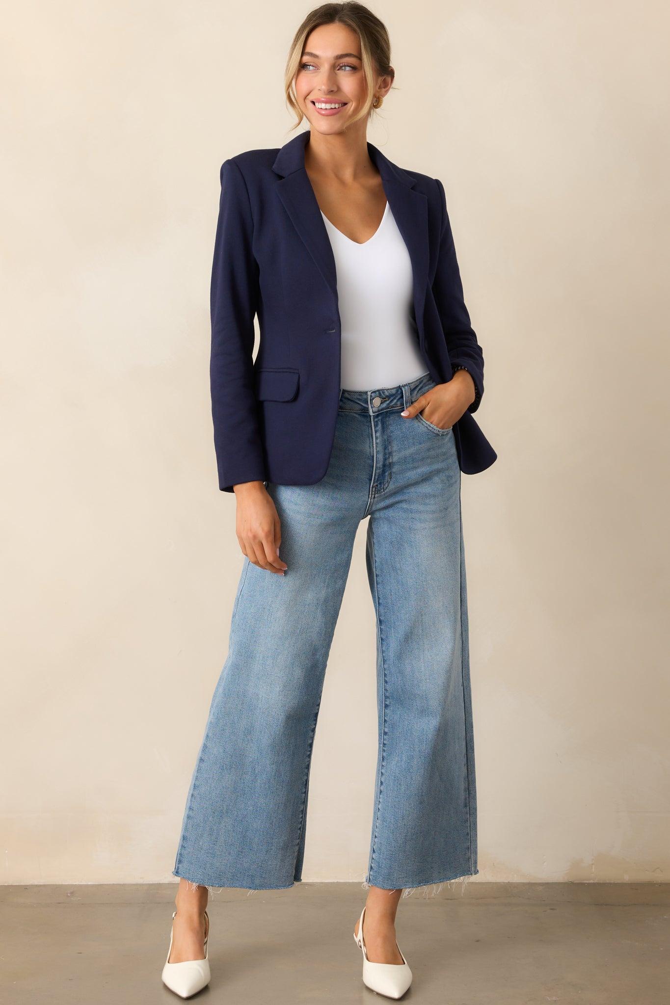 The World Is Yours Navy Blue Ponte Blazer L / Navy Product Image