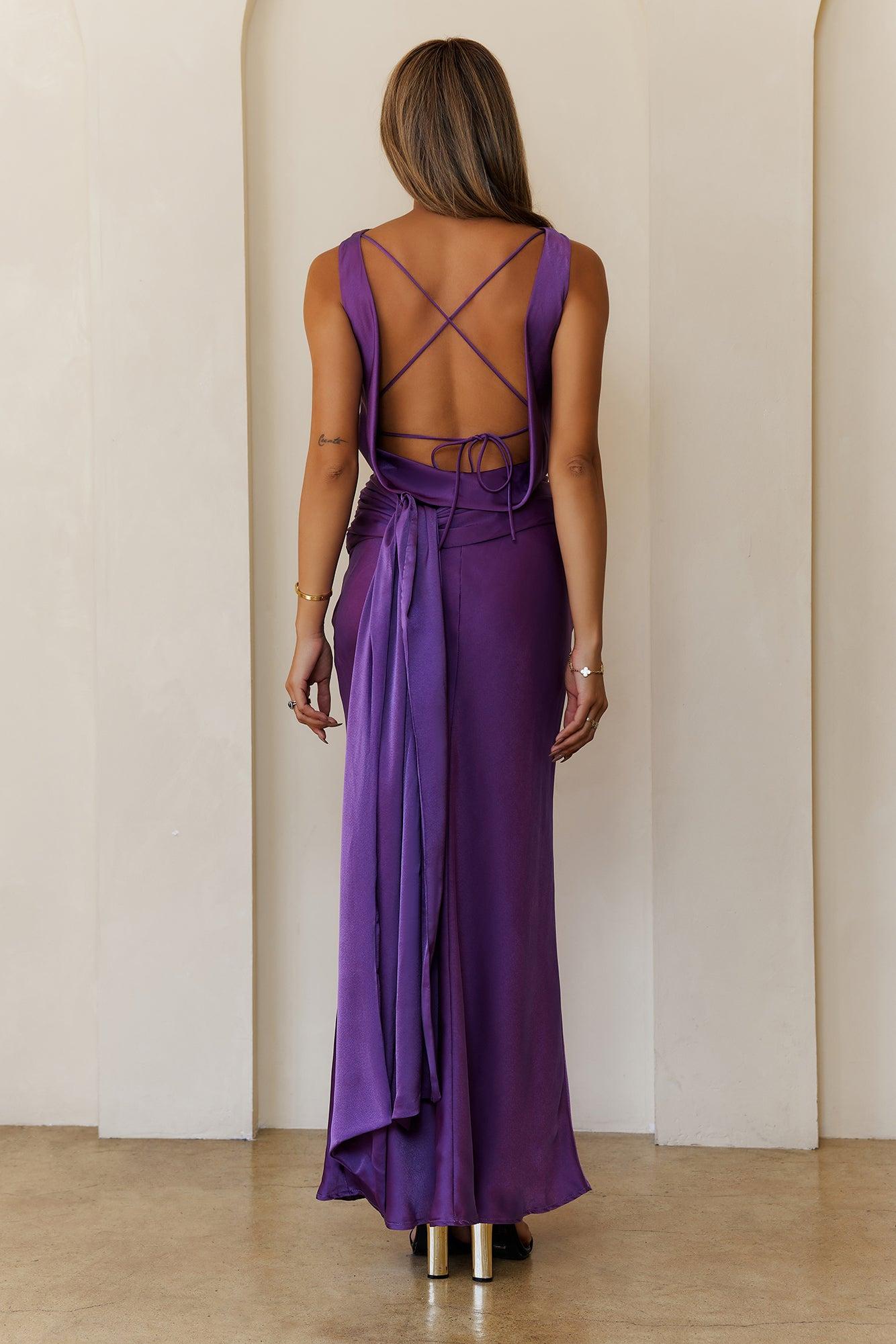 Silken Breeze Satin Maxi Dress Purple Product Image