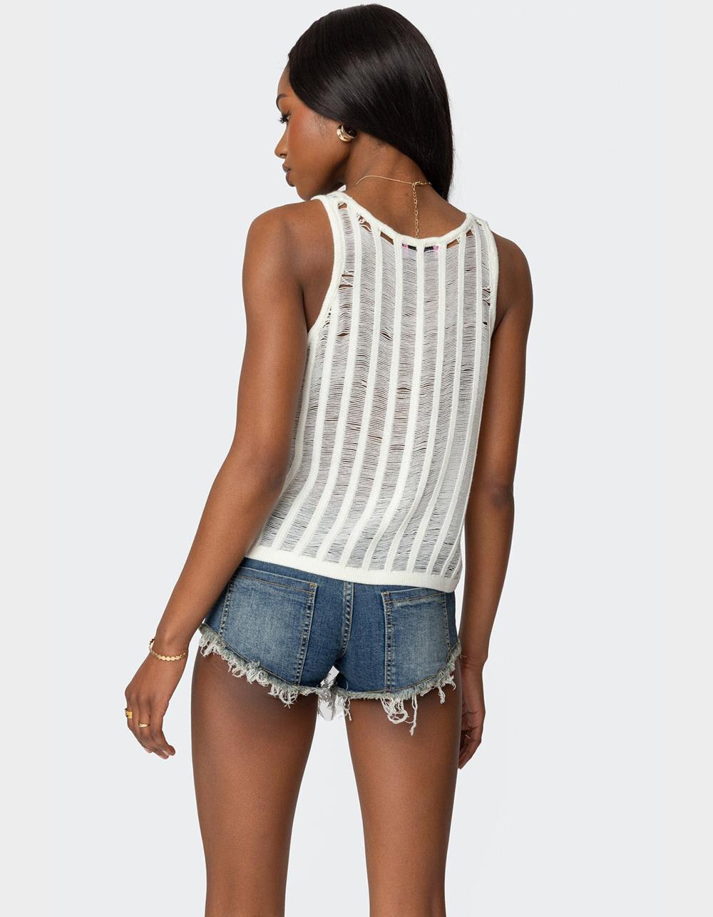 EDIKTED Keziah Sheer Ladder Knit Top - BEIGE Product Image