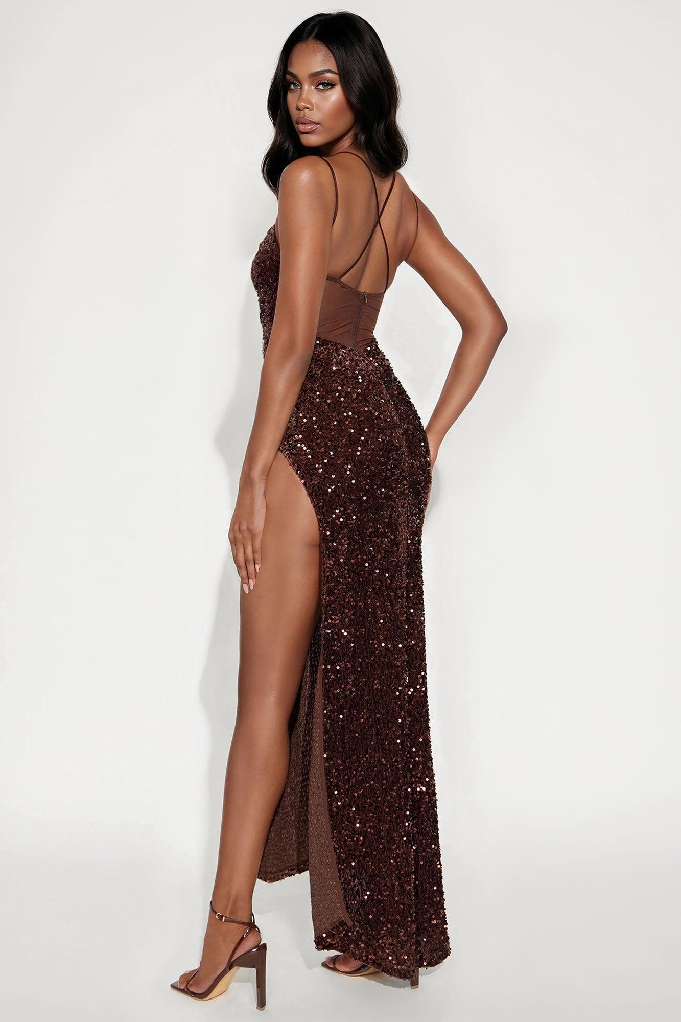 Krissy Sequin Maxi Dress - Chocolate Female Product Image